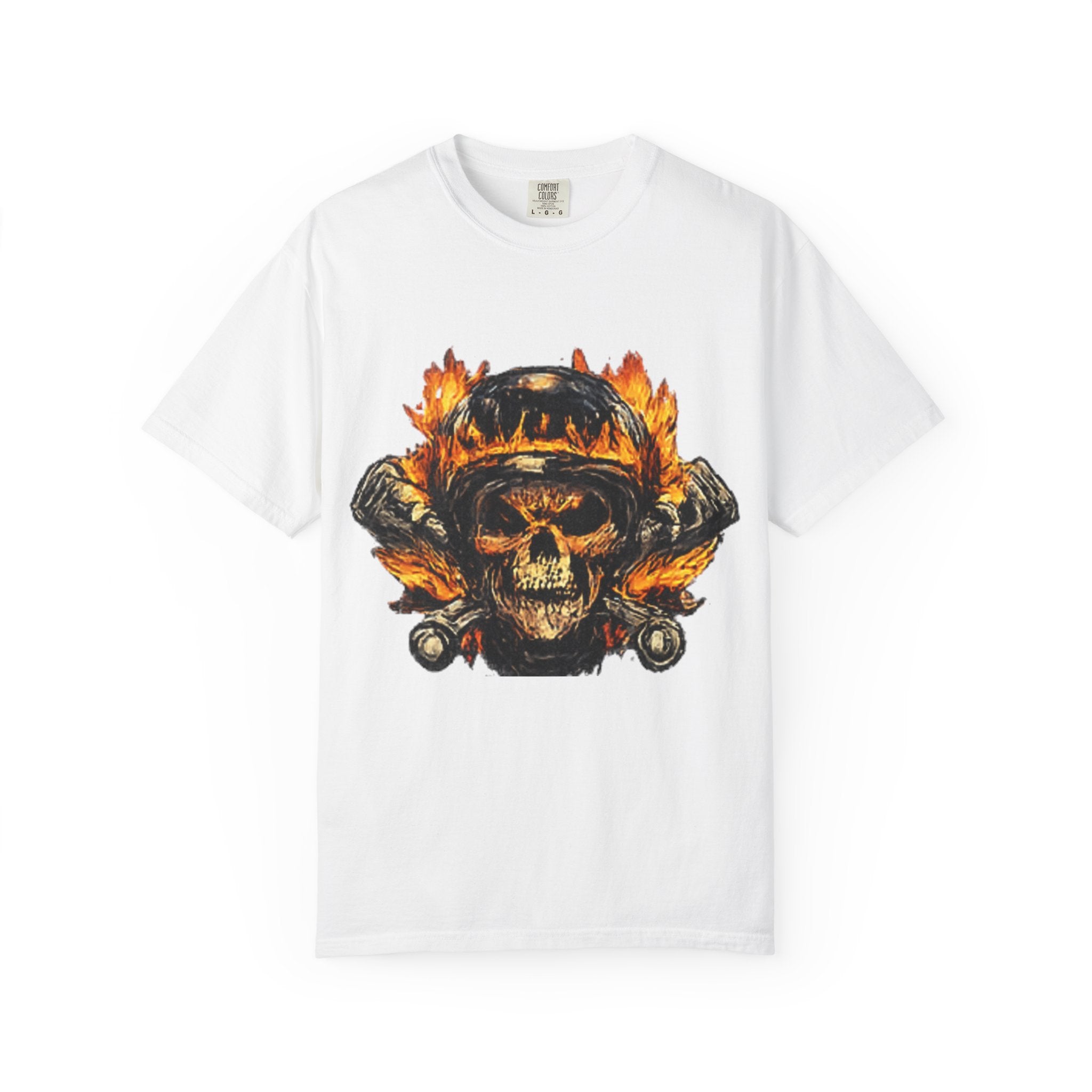 Flaming Skull Helmet T‑Shirt — Biker Rock Graphic Tee