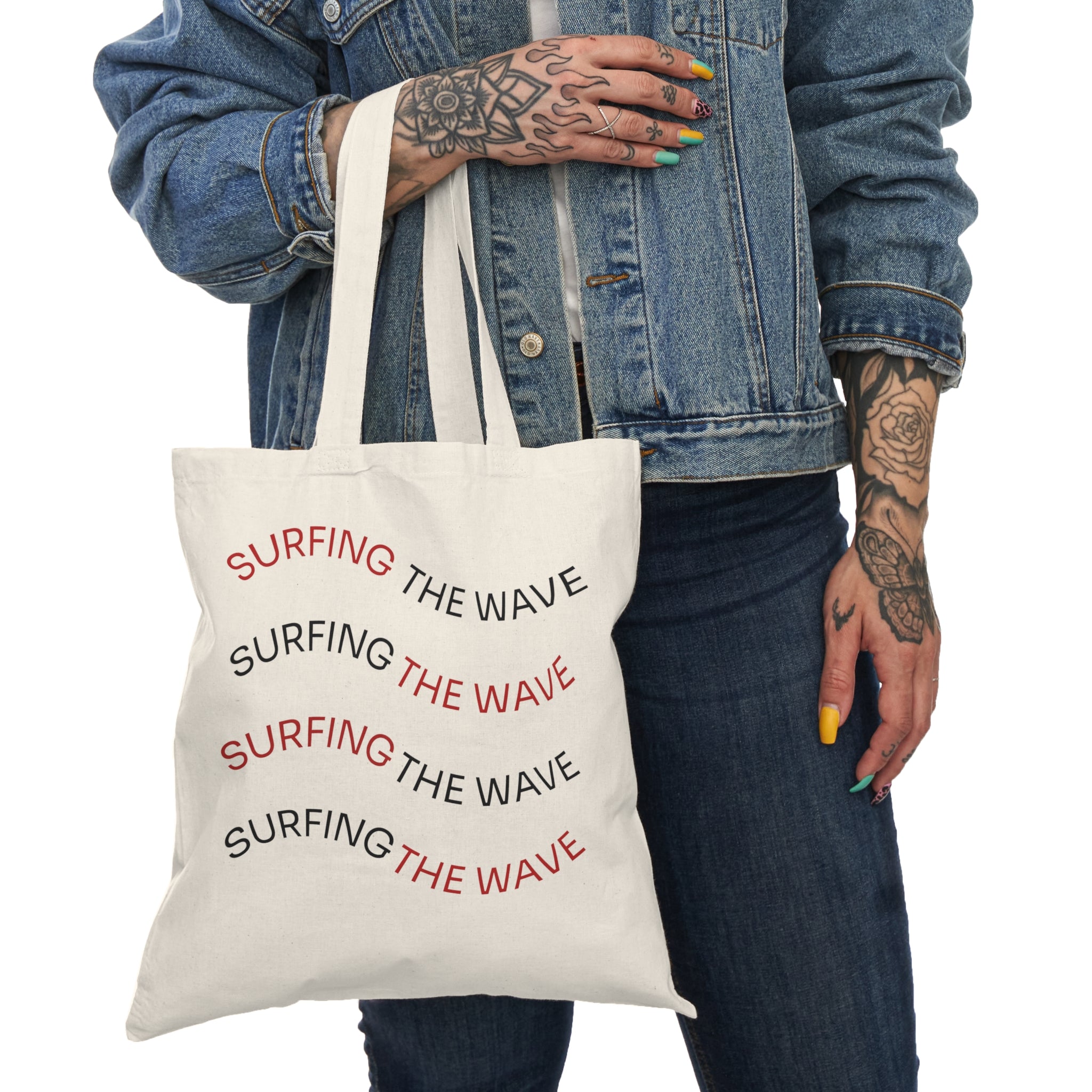 Surfing The Wave Canvas Tote - Coastal Beach Bag for Surfers & Summer Vibes
