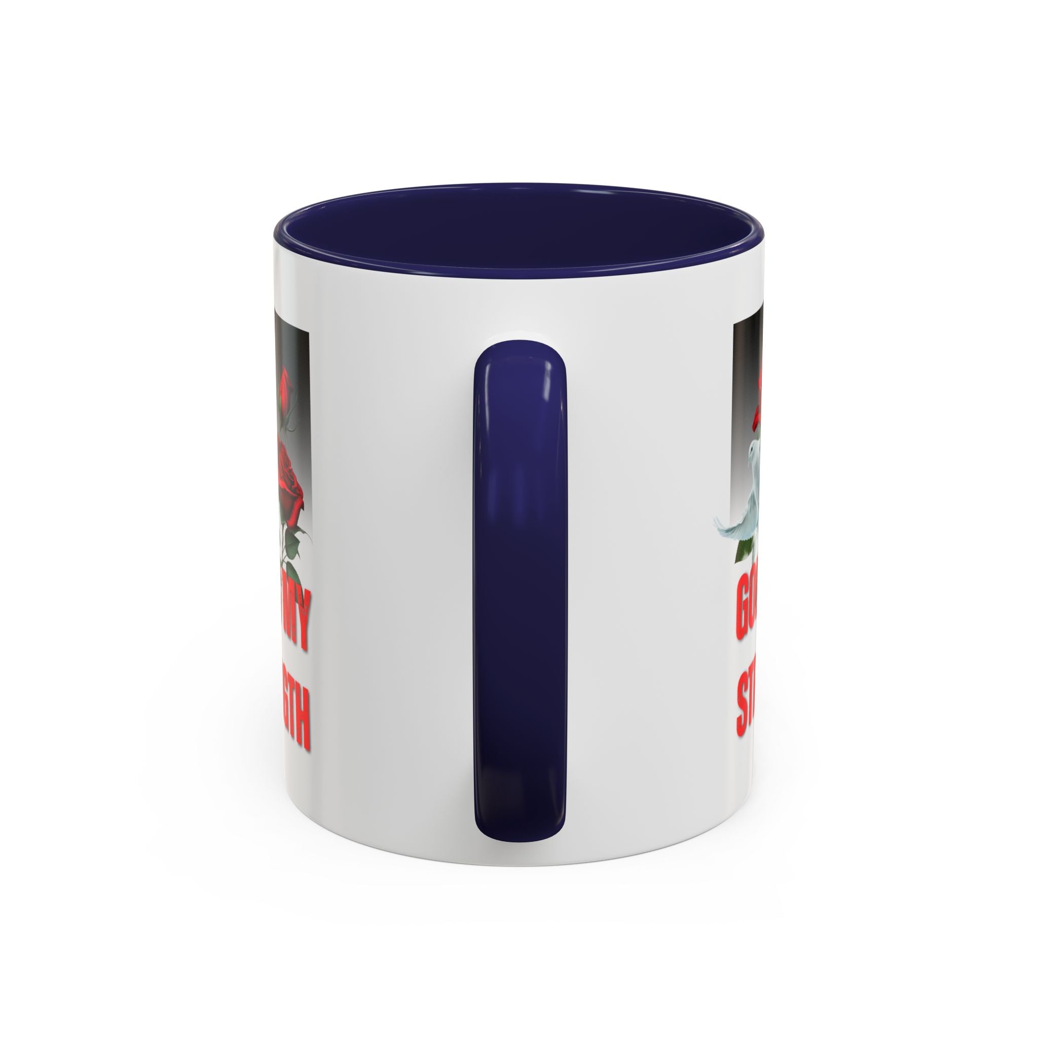 God Is My Strength Accent Coffee Mug – Inspirational Christian Dove & Roses (11/15oz)