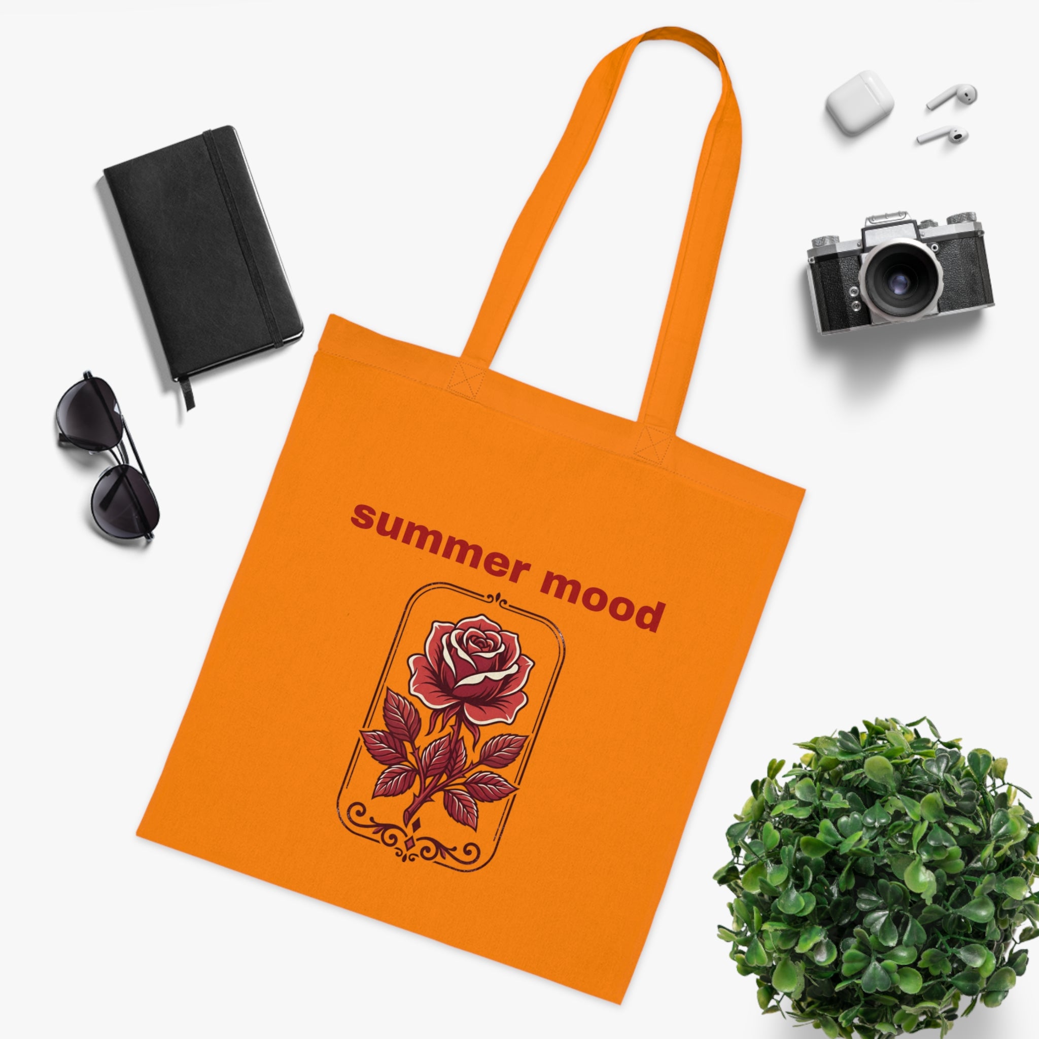 Summer Mood Floral Tote Bag – Retro Rose Cotton Tote