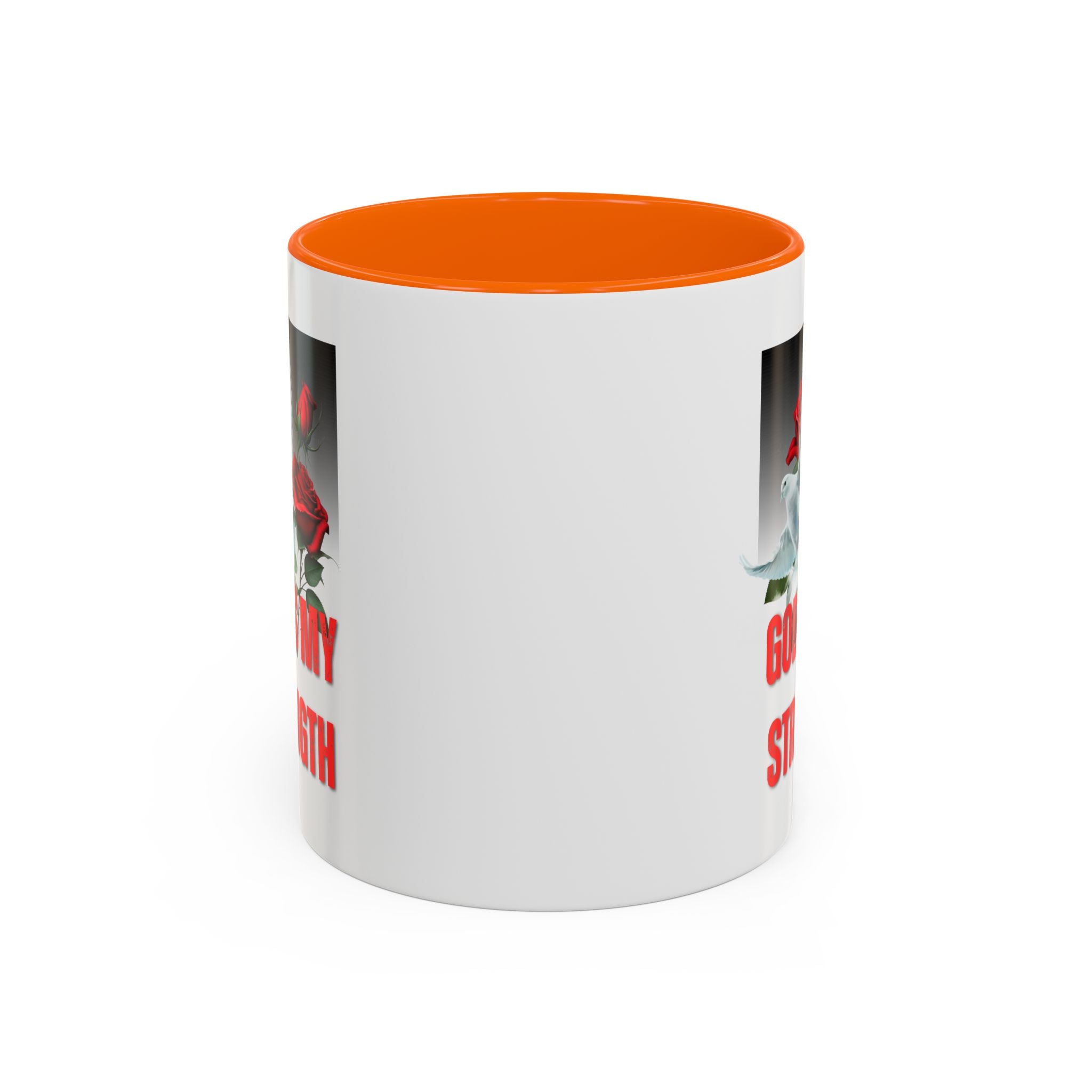 God Is My Strength Accent Coffee Mug – Inspirational Christian Dove & Roses (11/15oz)