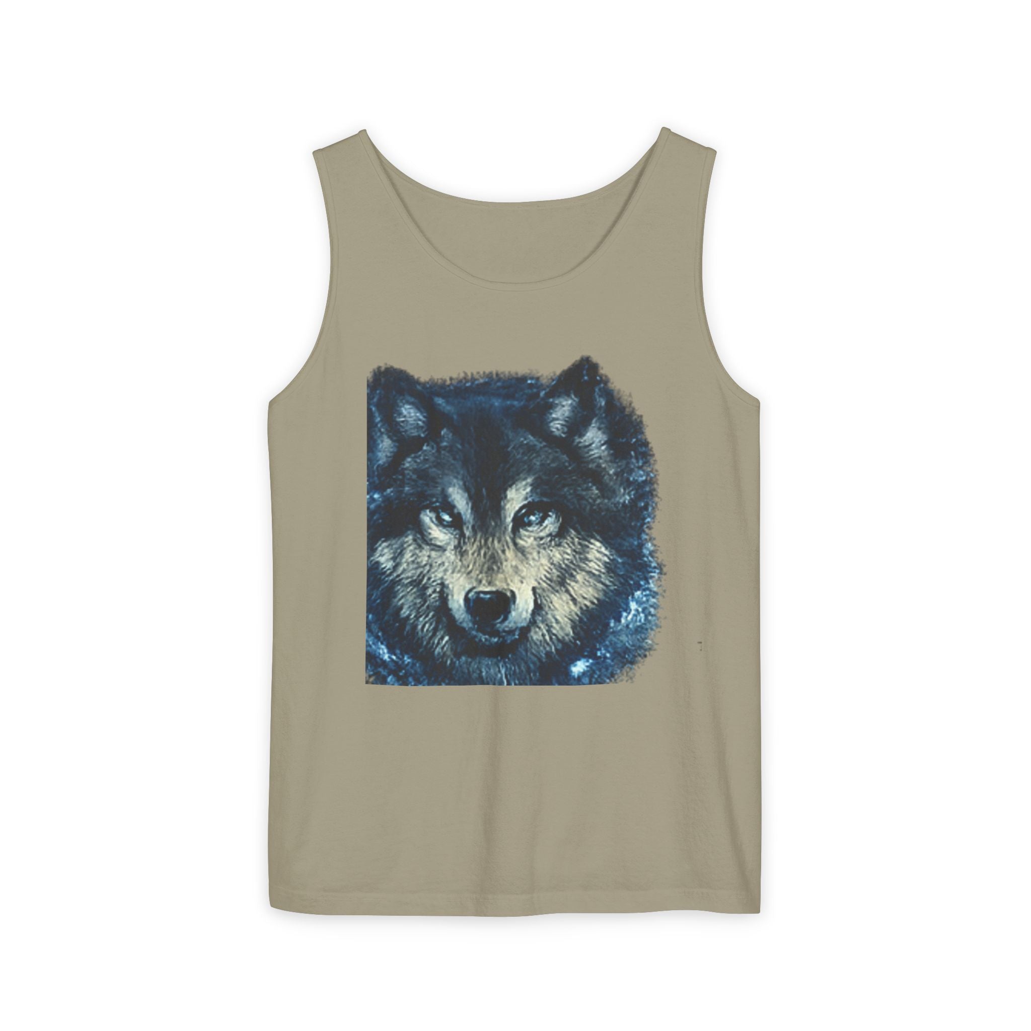 Wolf Face Tank Top — Vintage Blue Wolf Graphic Animal Lover Tee