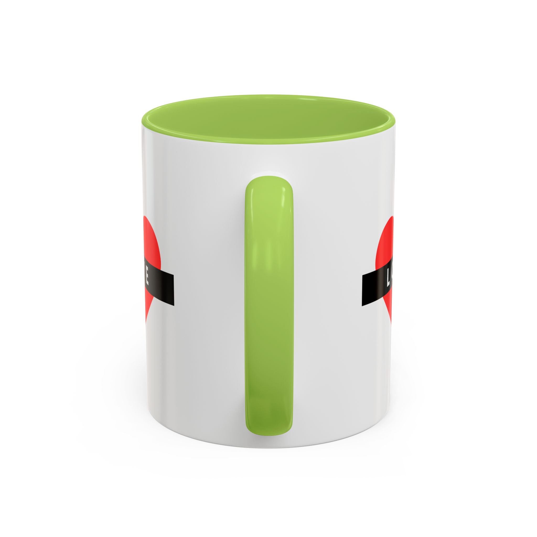 Love Heart Accent Mug – Red Heart with "LOVE" Banner, Valentine's Day Coffee Cup