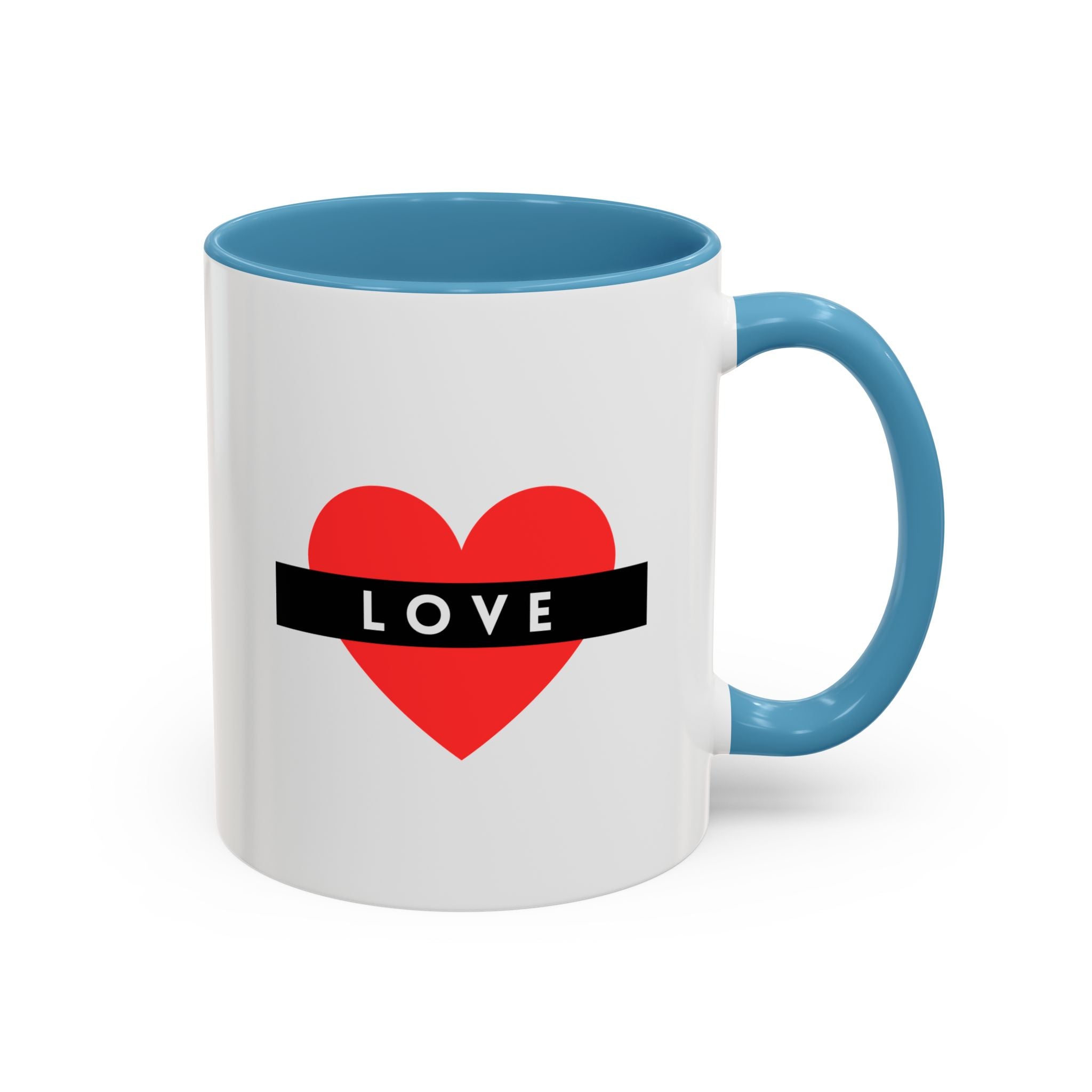 Love Heart Accent Mug – Red Heart with "LOVE" Banner, Valentine's Day Coffee Cup