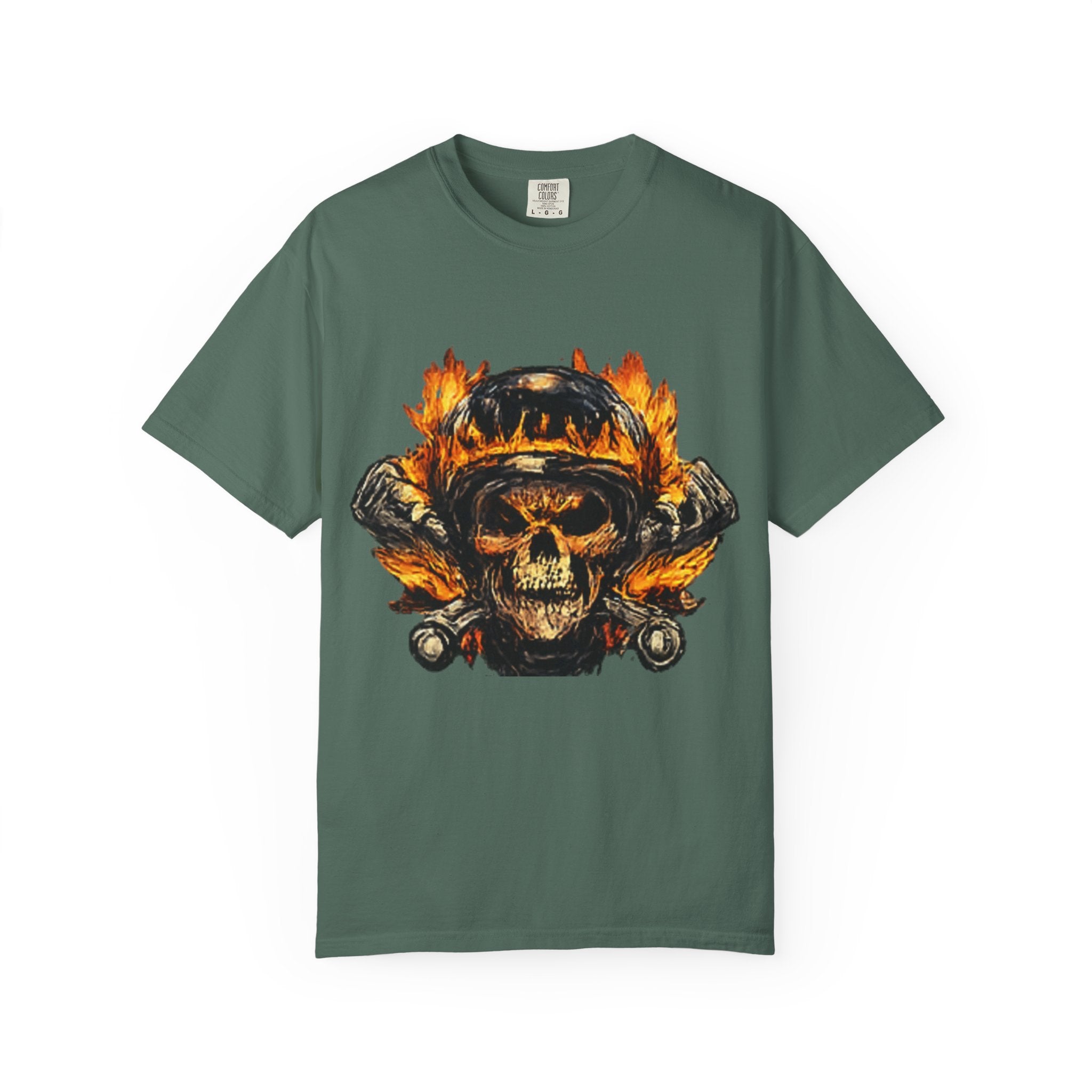 Flaming Skull Helmet T‑Shirt — Biker Rock Graphic Tee