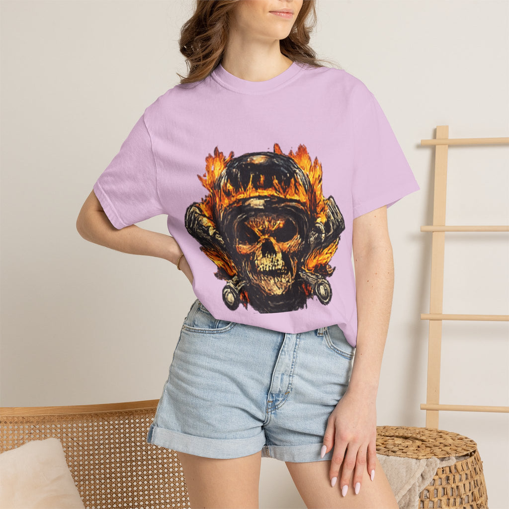 Flaming Skull Helmet T‑Shirt — Biker Rock Graphic Tee
