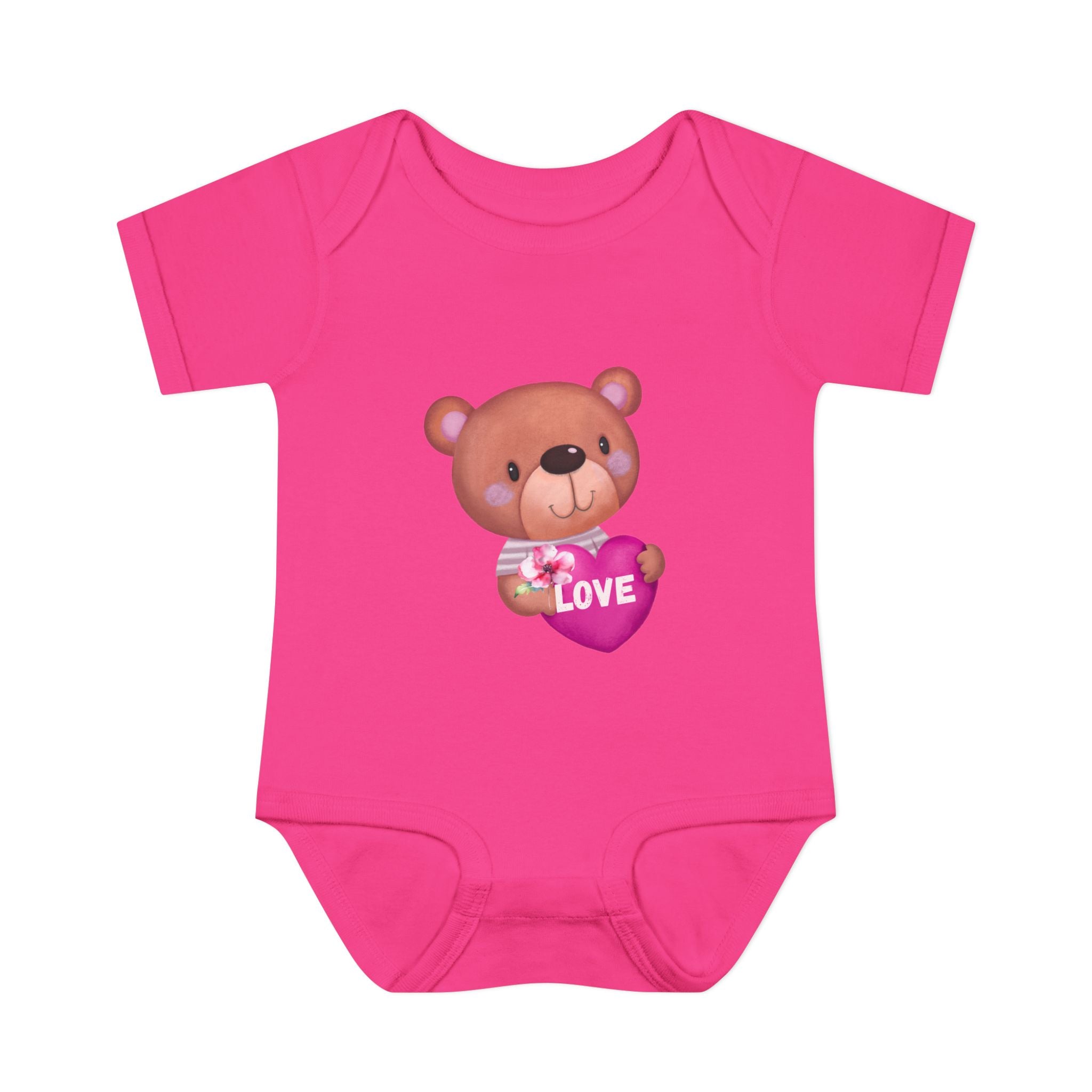 Baby Bodysuit - Cute Teddy Holding 'Love' Heart | Infant Valentine Onesie