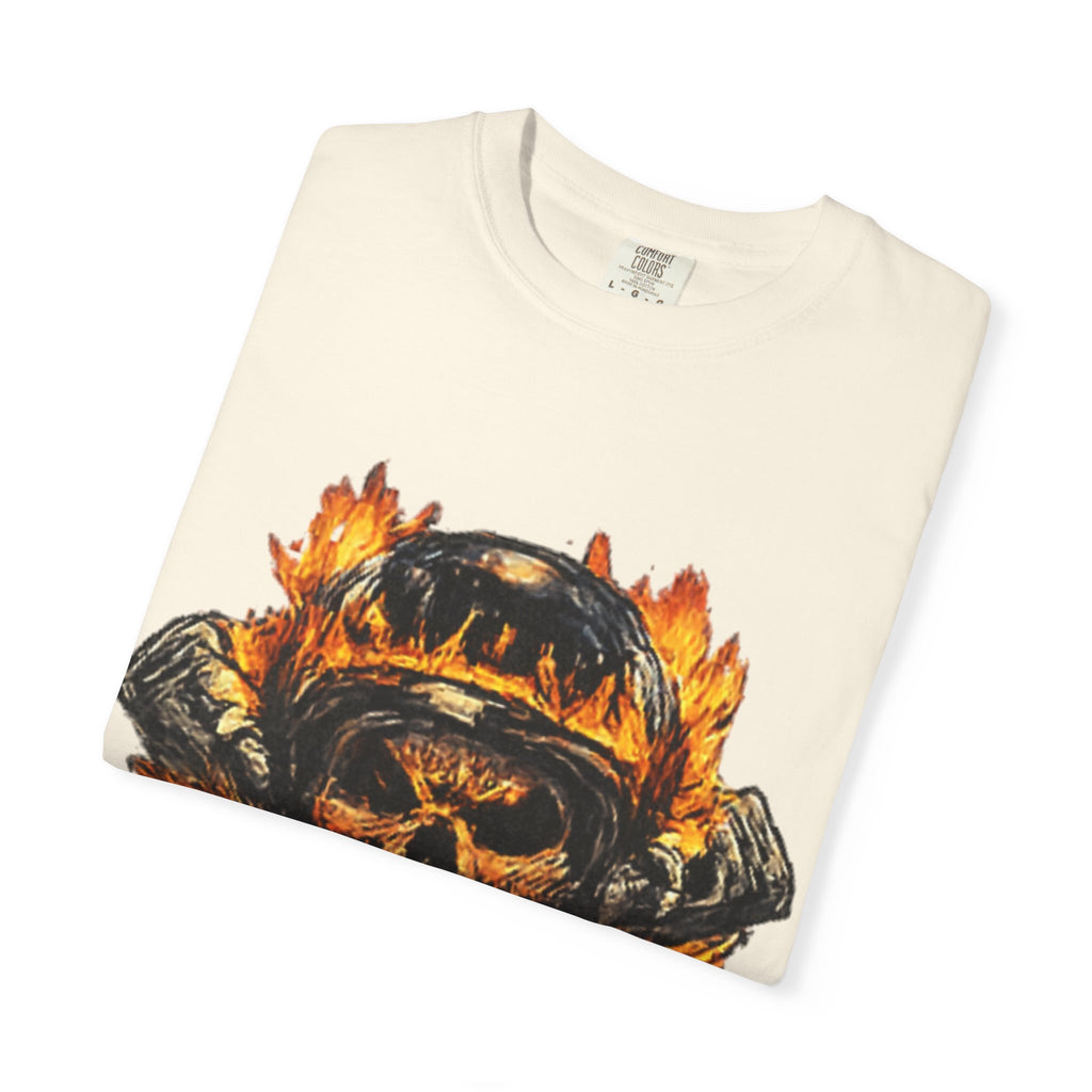 Flaming Skull Helmet T‑Shirt — Biker Rock Graphic Tee