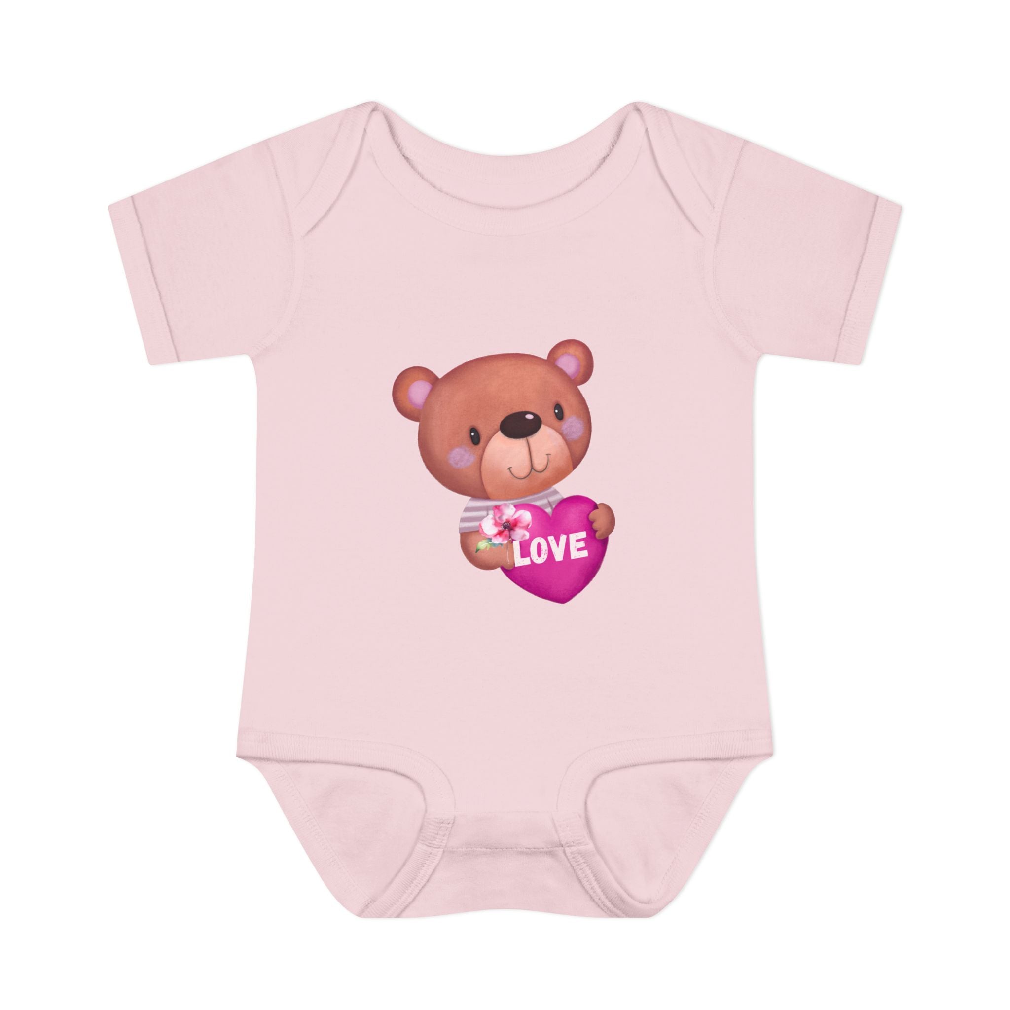 Baby Bodysuit - Cute Teddy Holding 'Love' Heart | Infant Valentine Onesie
