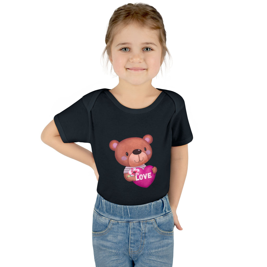 Baby Bodysuit - Cute Teddy Holding 'Love' Heart | Infant Valentine Onesie
