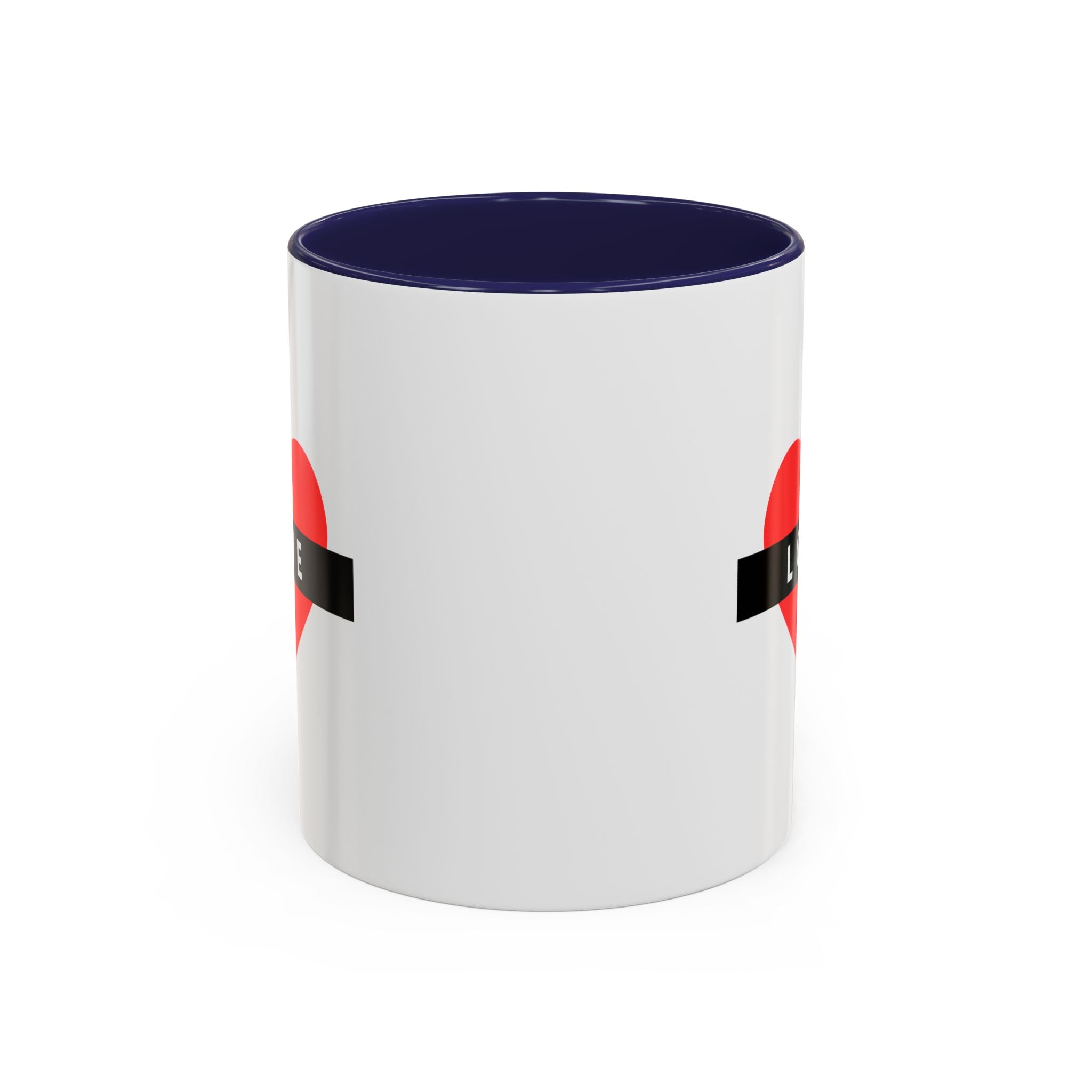 Love Heart Accent Mug – Red Heart with "LOVE" Banner, Valentine's Day Coffee Cup