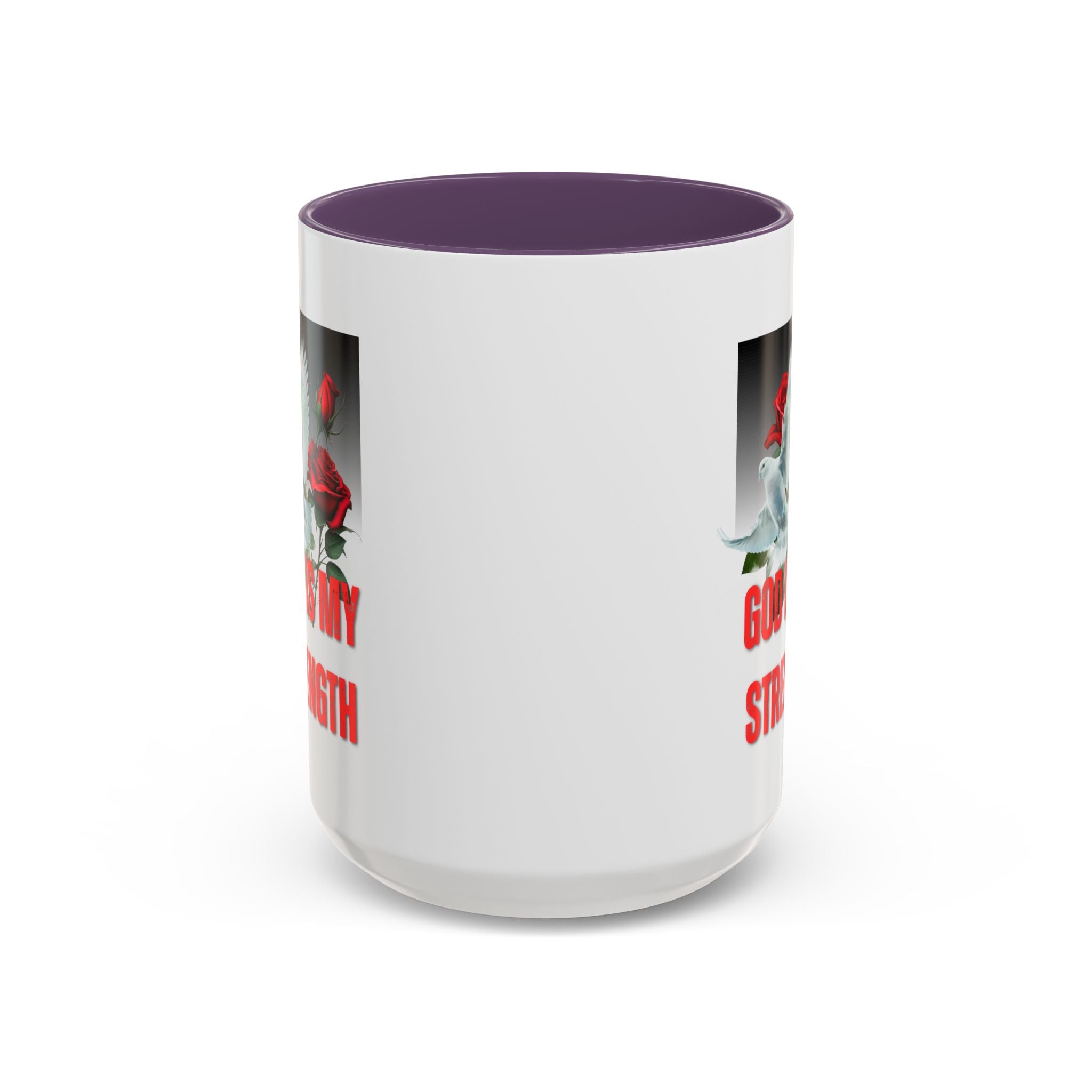 God Is My Strength Accent Coffee Mug – Inspirational Christian Dove & Roses (11/15oz)