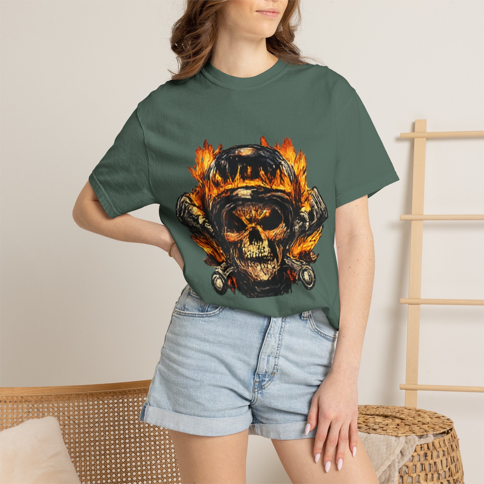 Flaming Skull Helmet T‑Shirt — Biker Rock Graphic Tee