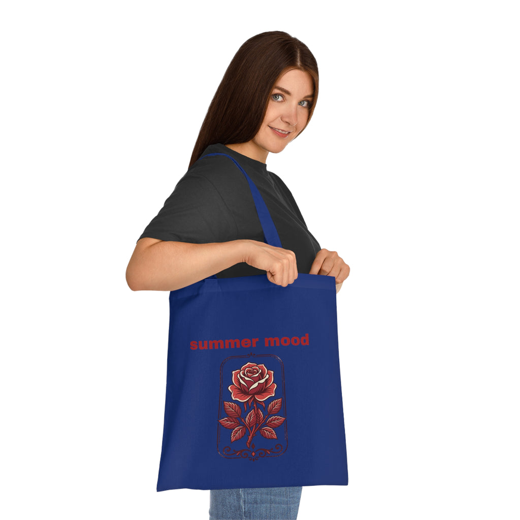 Summer Mood Floral Tote Bag – Retro Rose Cotton Tote