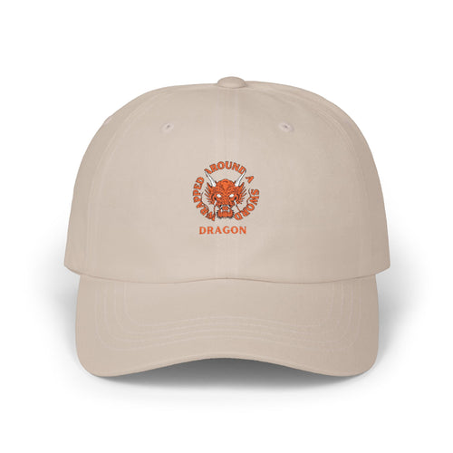 Dragon Emblem Dad Cap — Vintage Orange Floral Crest Hat