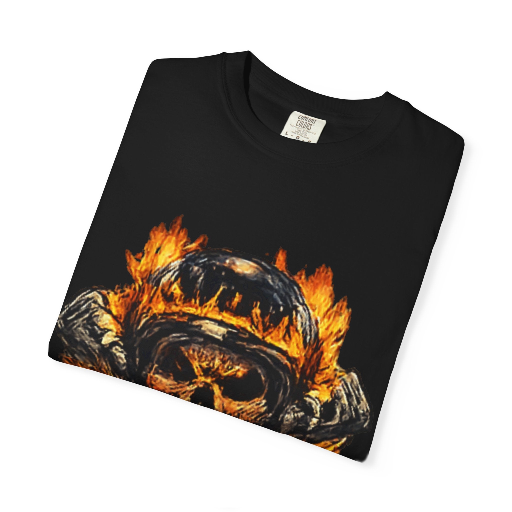Flaming Skull Helmet T‑Shirt — Biker Rock Graphic Tee