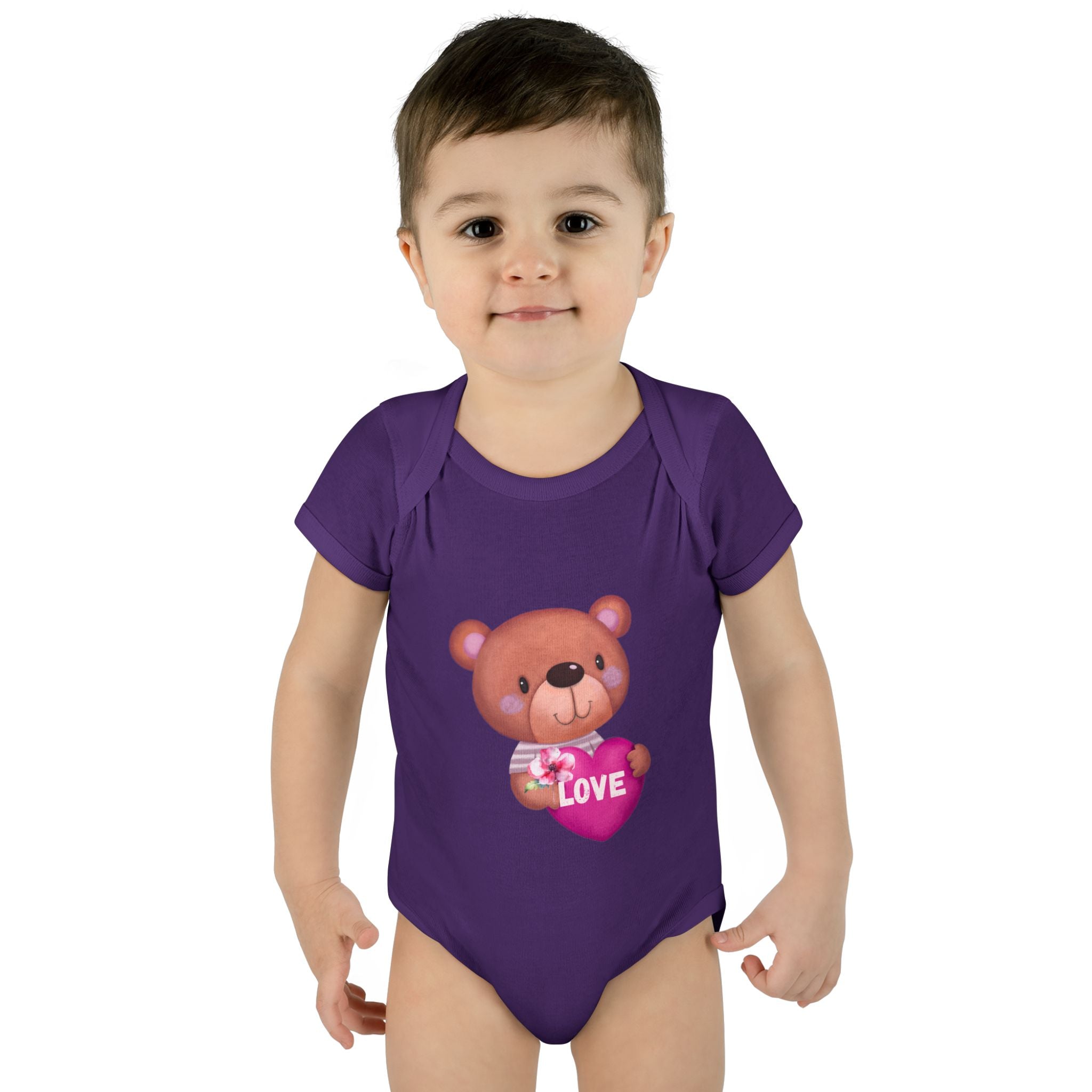Baby Bodysuit - Cute Teddy Holding 'Love' Heart | Infant Valentine Onesie