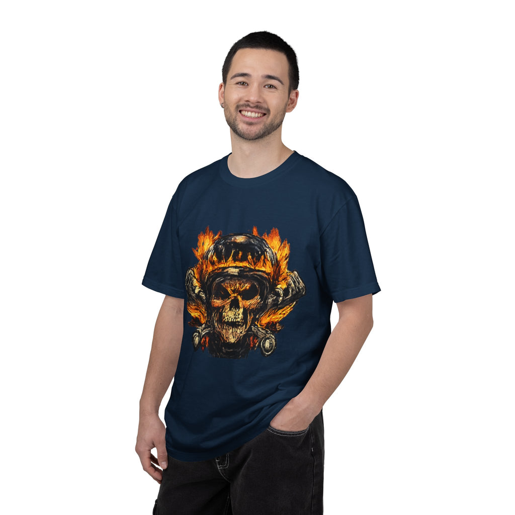 Flaming Skull Helmet T‑Shirt — Biker Rock Graphic Tee