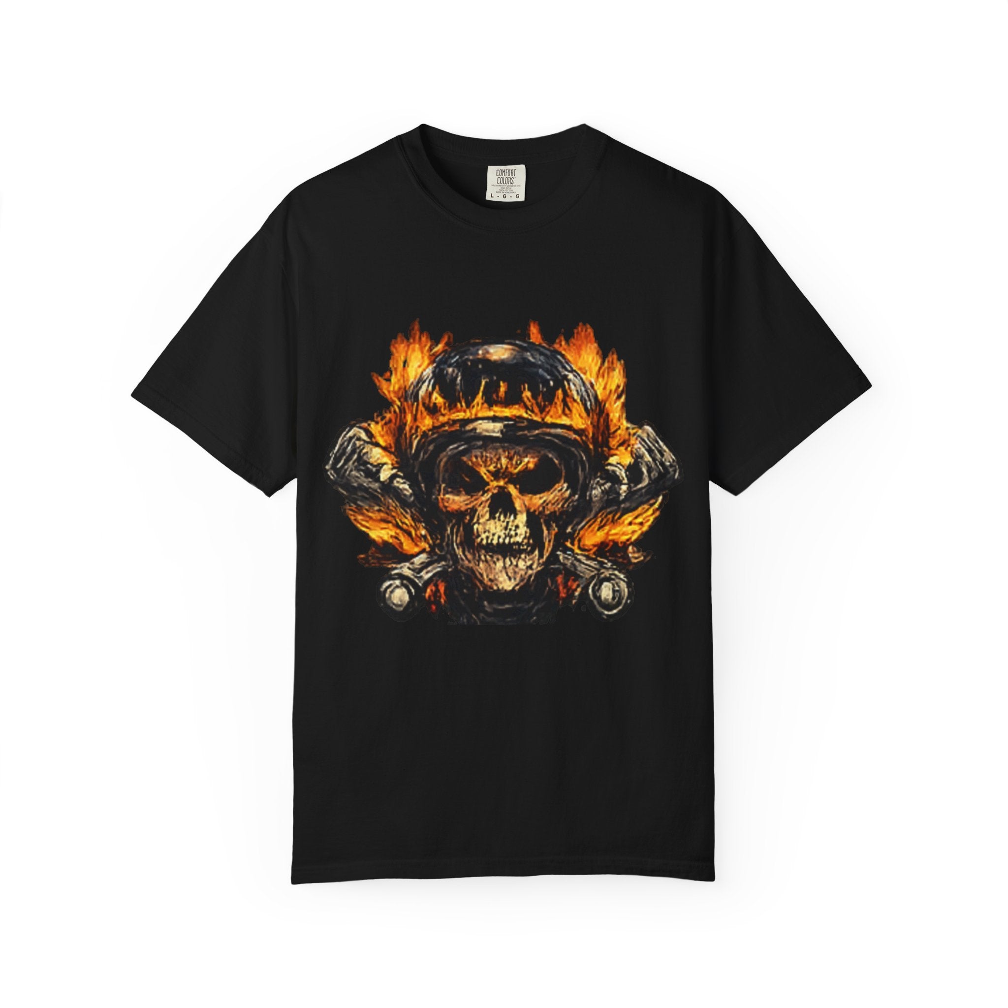 Flaming Skull Helmet T‑Shirt — Biker Rock Graphic Tee