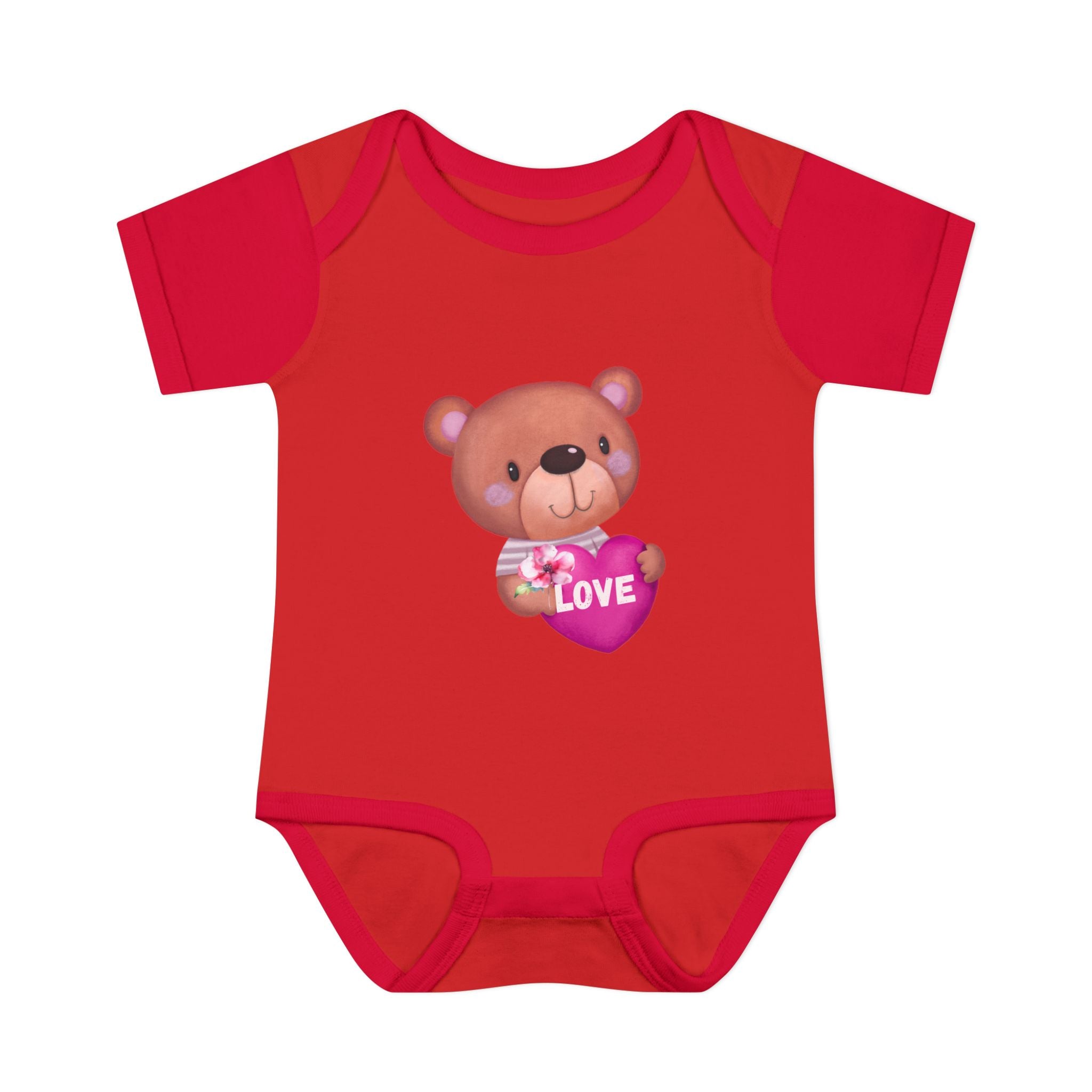Baby Bodysuit - Cute Teddy Holding 'Love' Heart | Infant Valentine Onesie