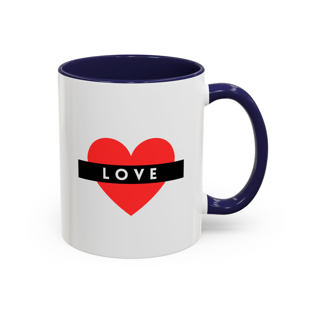 Love Heart Accent Mug – Red Heart with "LOVE" Banner, Valentine's Day Coffee Cup