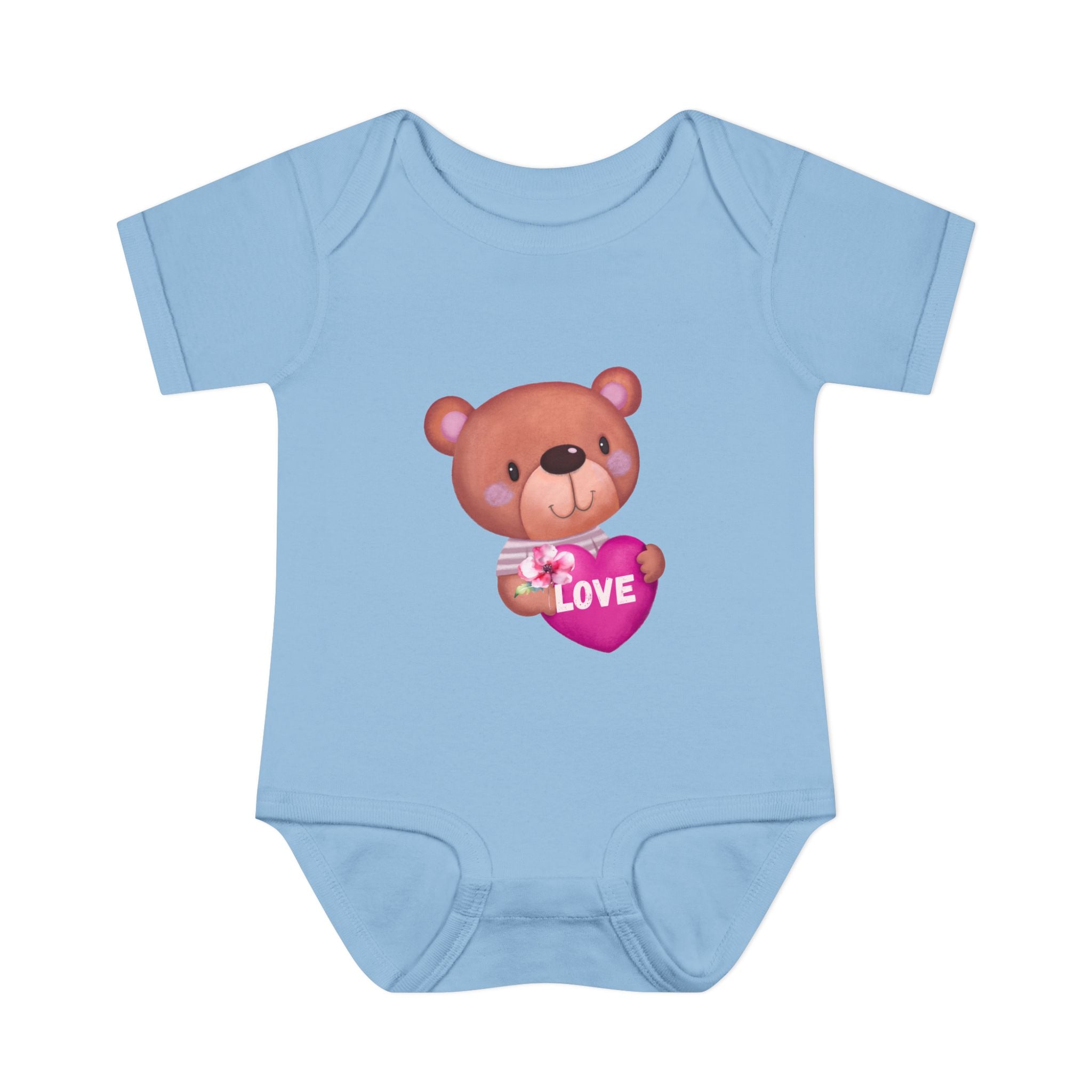 Baby Bodysuit - Cute Teddy Holding 'Love' Heart | Infant Valentine Onesie