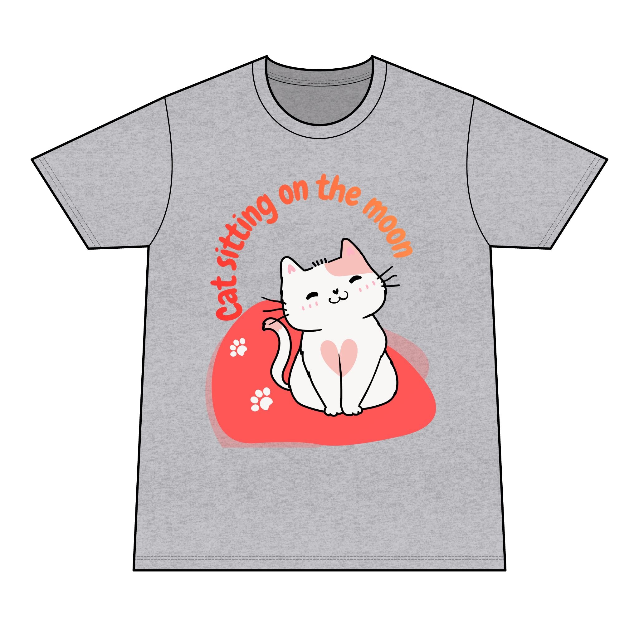 Cat Sitting on the Moon T-Shirt — Cute Pink Cat Graphic Tee