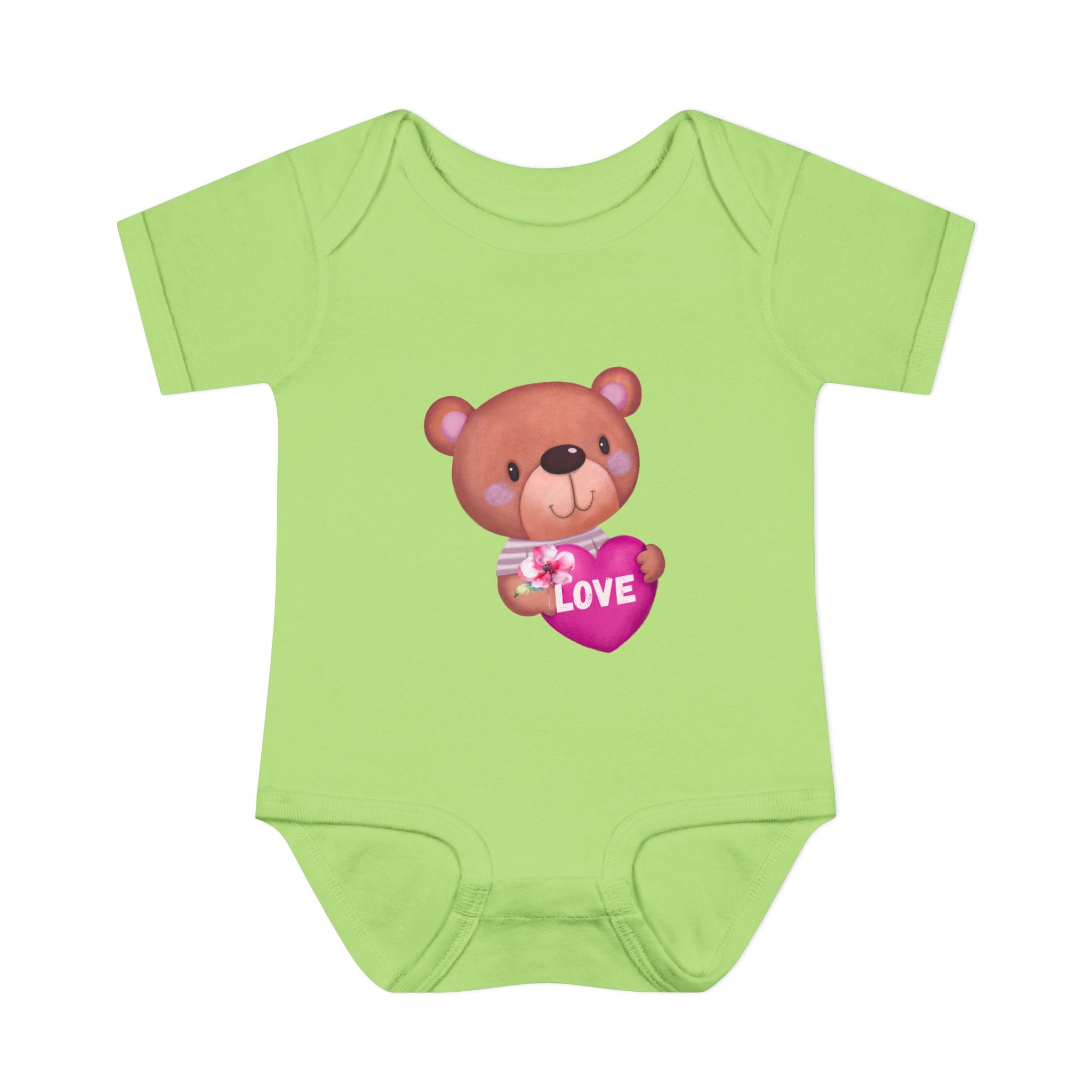 Baby Bodysuit - Cute Teddy Holding 'Love' Heart | Infant Valentine Onesie
