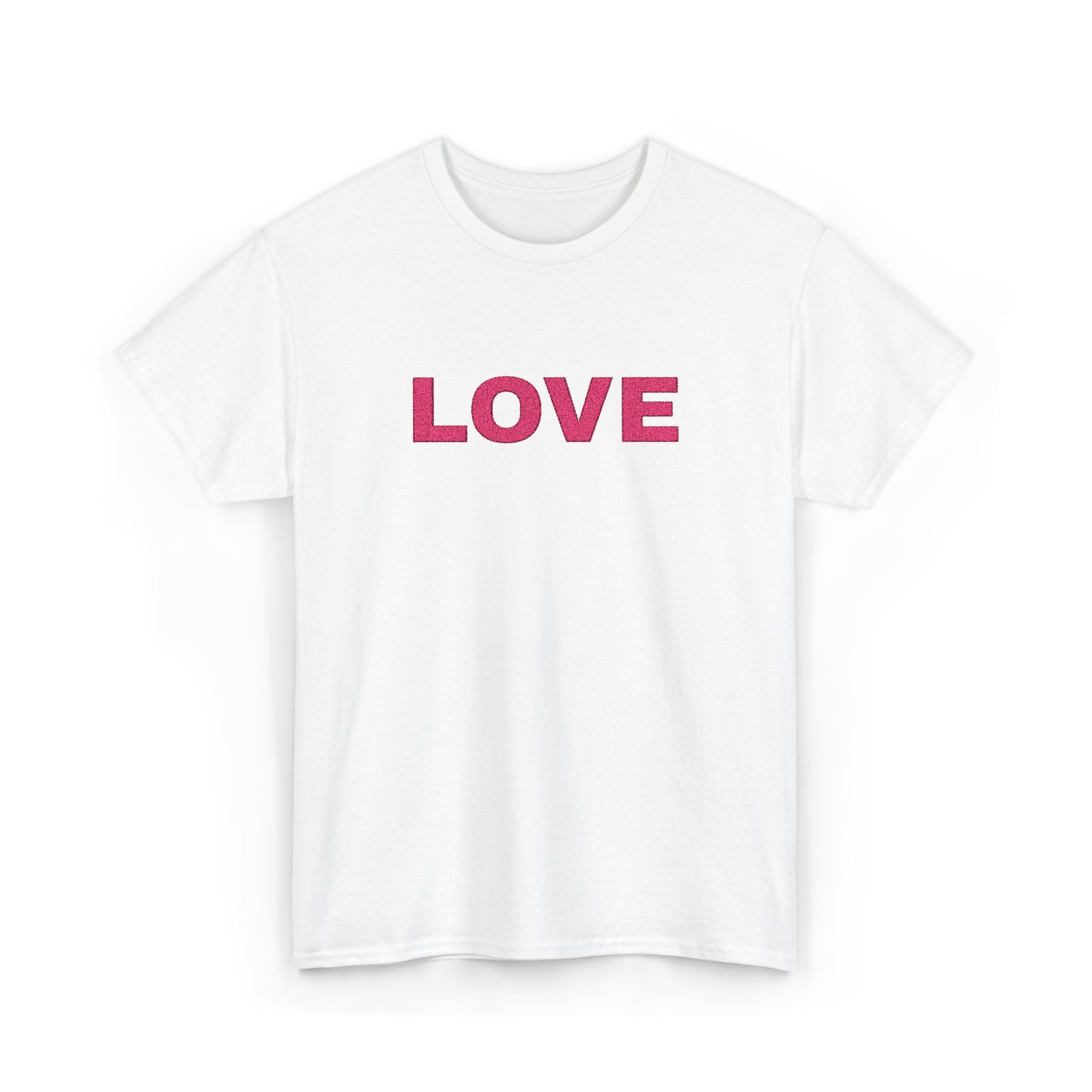 LOVE Glitter Text T-Shirt — Women's Pink Sparkle Tee for Valentine's Day