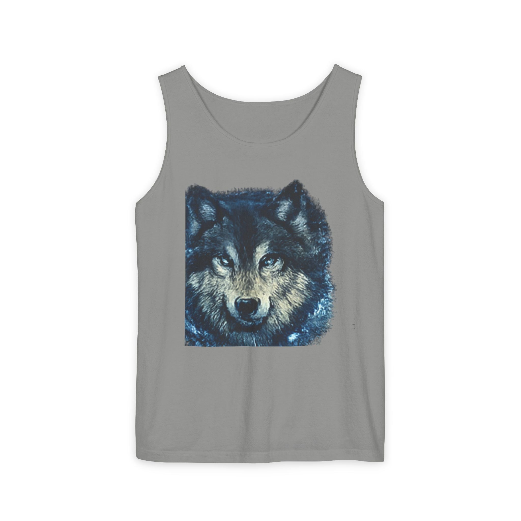 Wolf Face Tank Top — Vintage Blue Wolf Graphic Animal Lover Tee