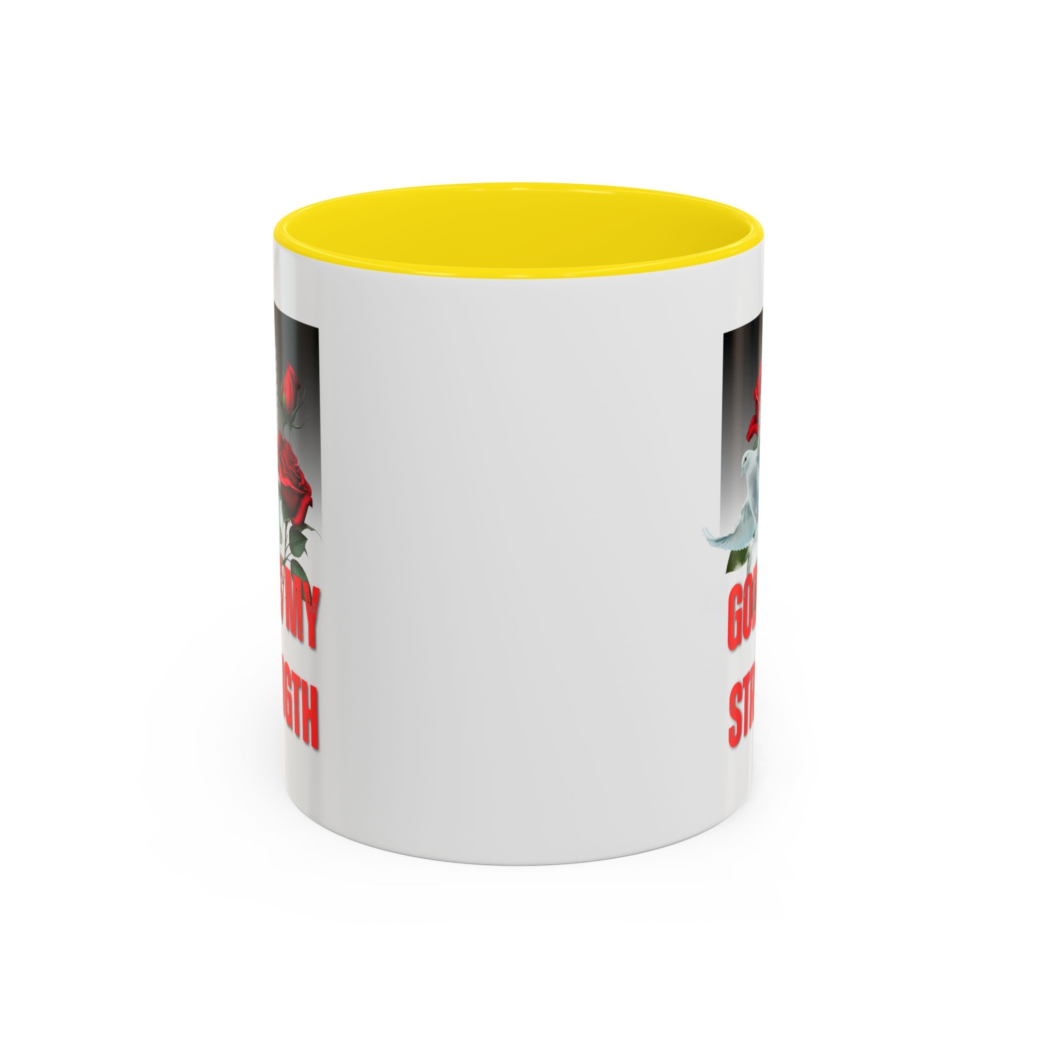 God Is My Strength Accent Coffee Mug – Inspirational Christian Dove & Roses (11/15oz)