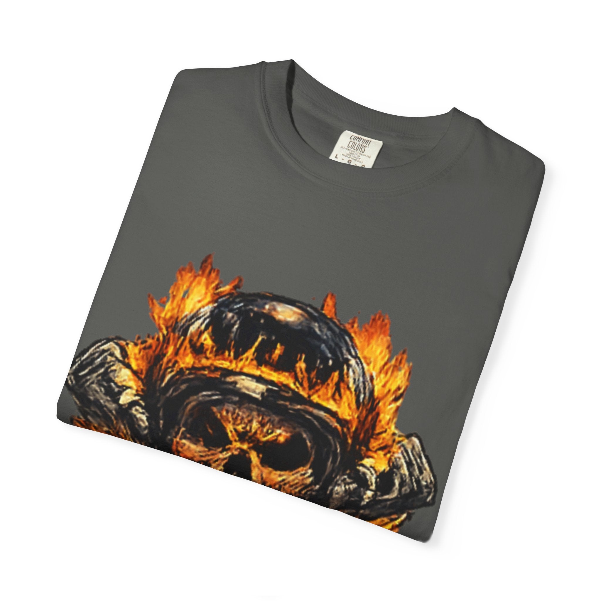 Flaming Skull Helmet T‑Shirt — Biker Rock Graphic Tee