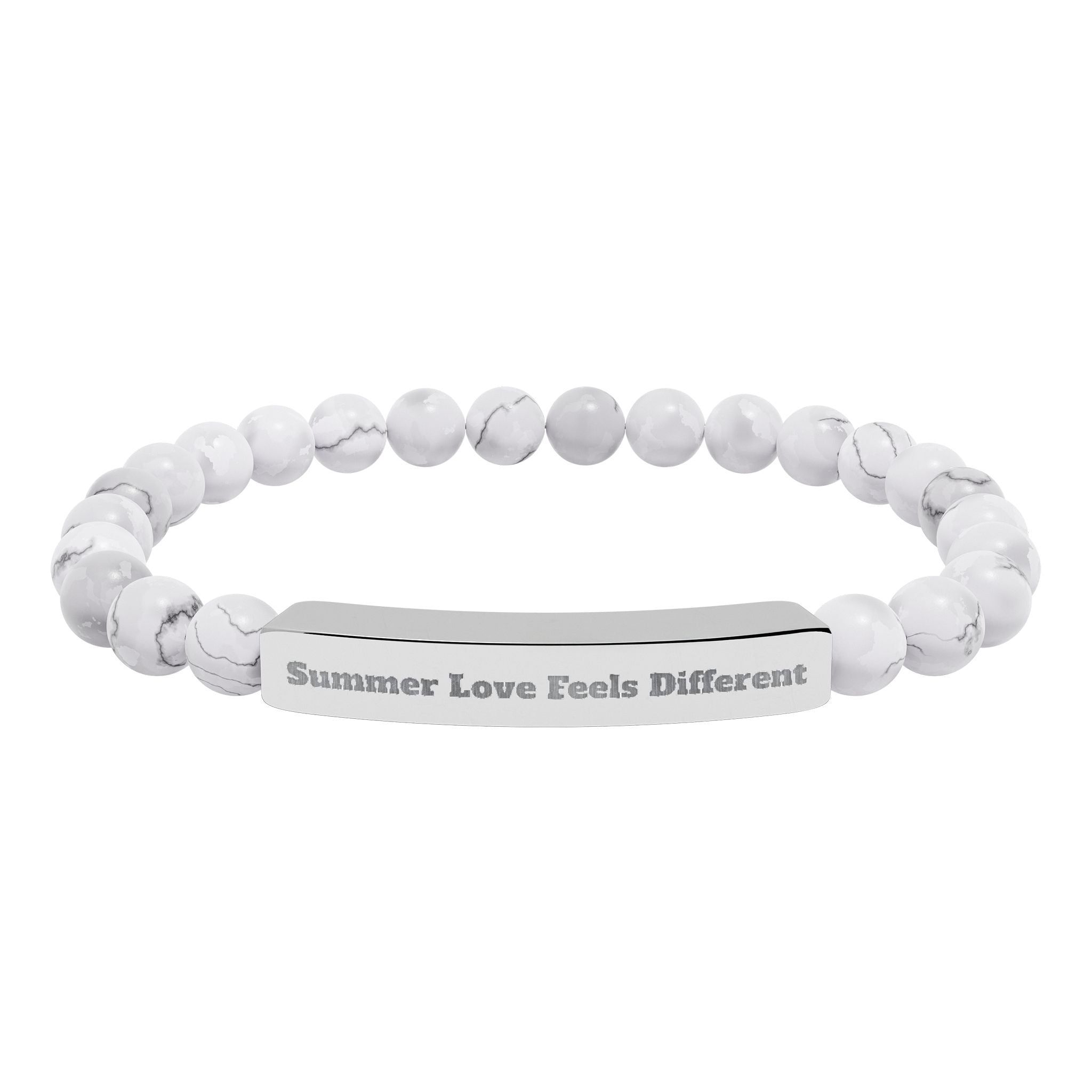 Engraved Natural Stone Stretch Bracelet — "Always Love, Feel Different" Bar