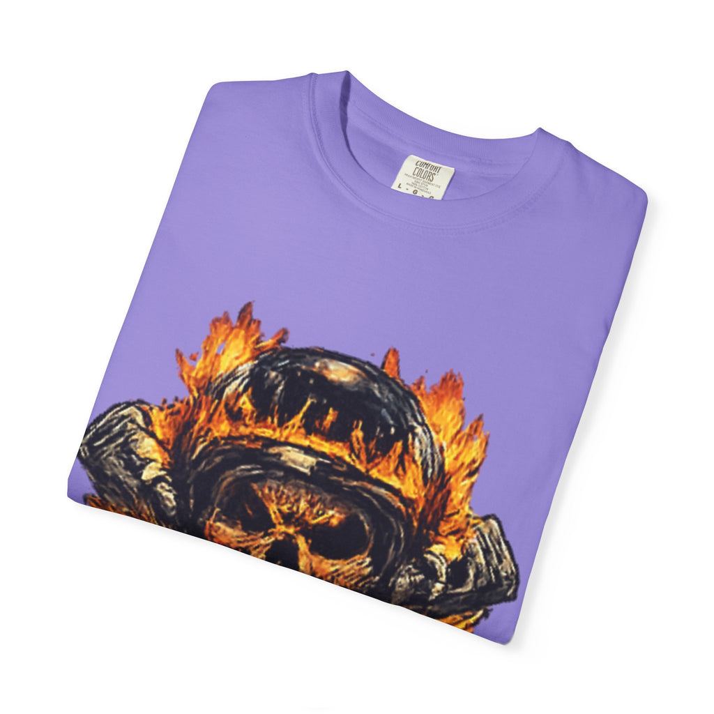 Flaming Skull Helmet T‑Shirt — Biker Rock Graphic Tee