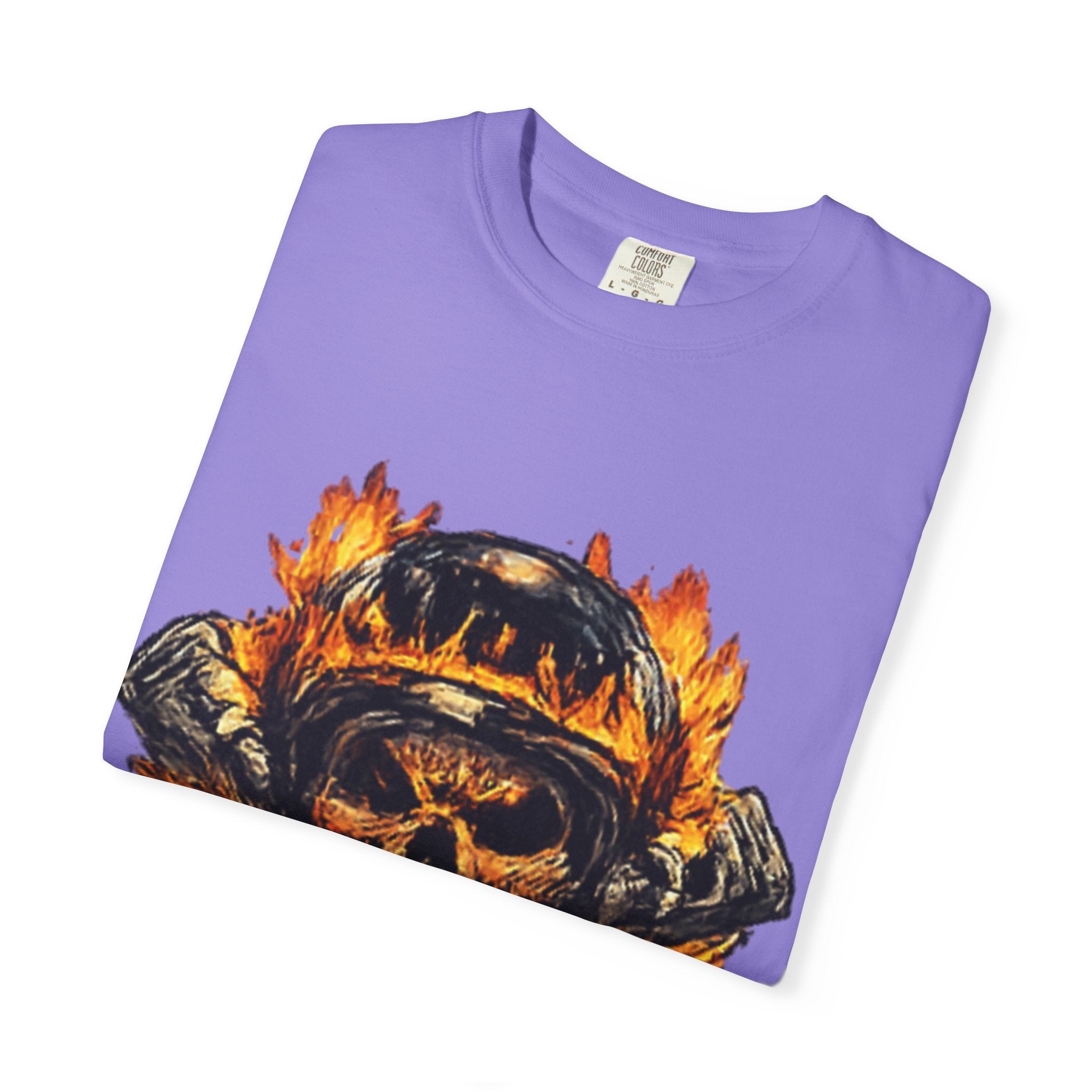 Flaming Skull Helmet T‑Shirt — Biker Rock Graphic Tee