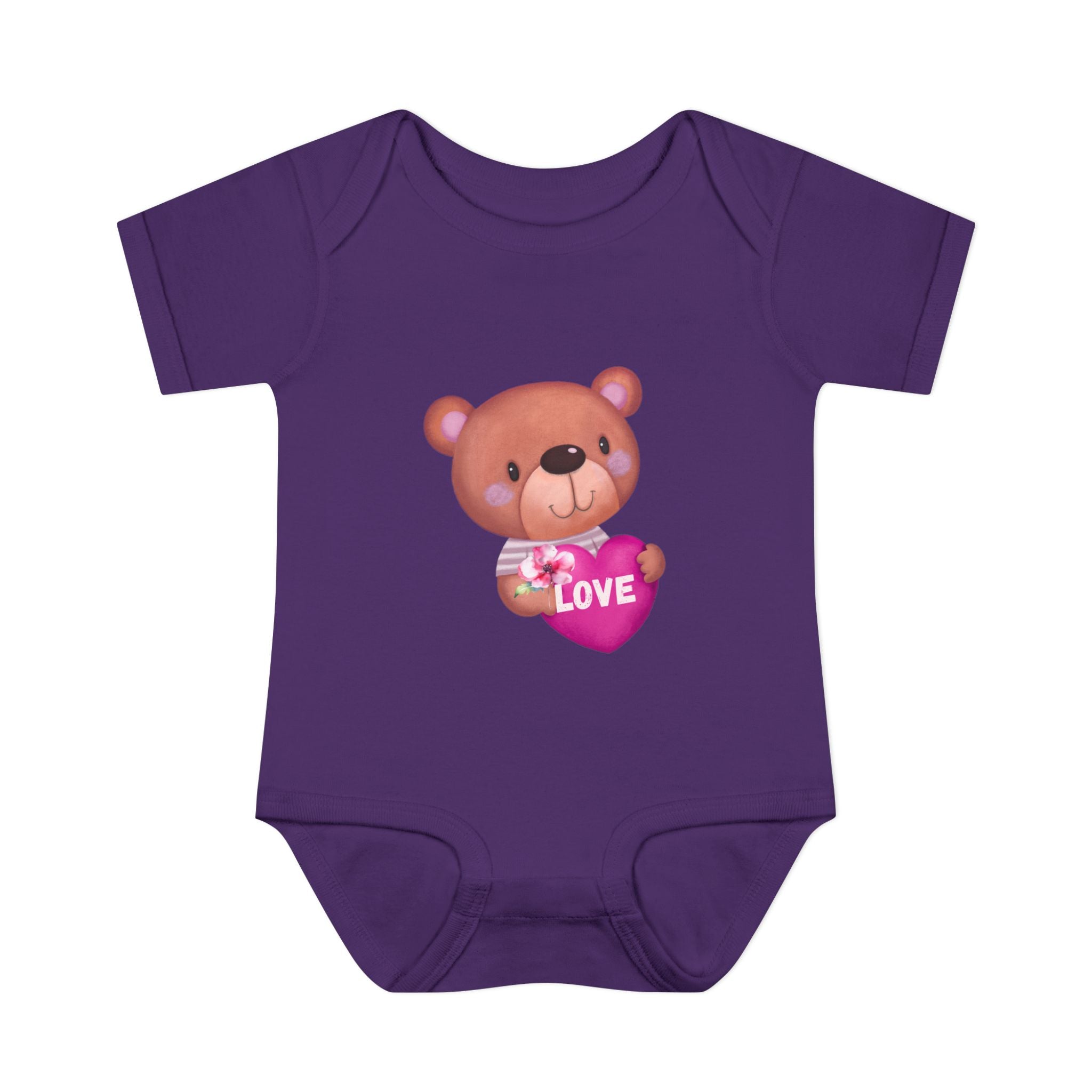 Baby Bodysuit - Cute Teddy Holding 'Love' Heart | Infant Valentine Onesie