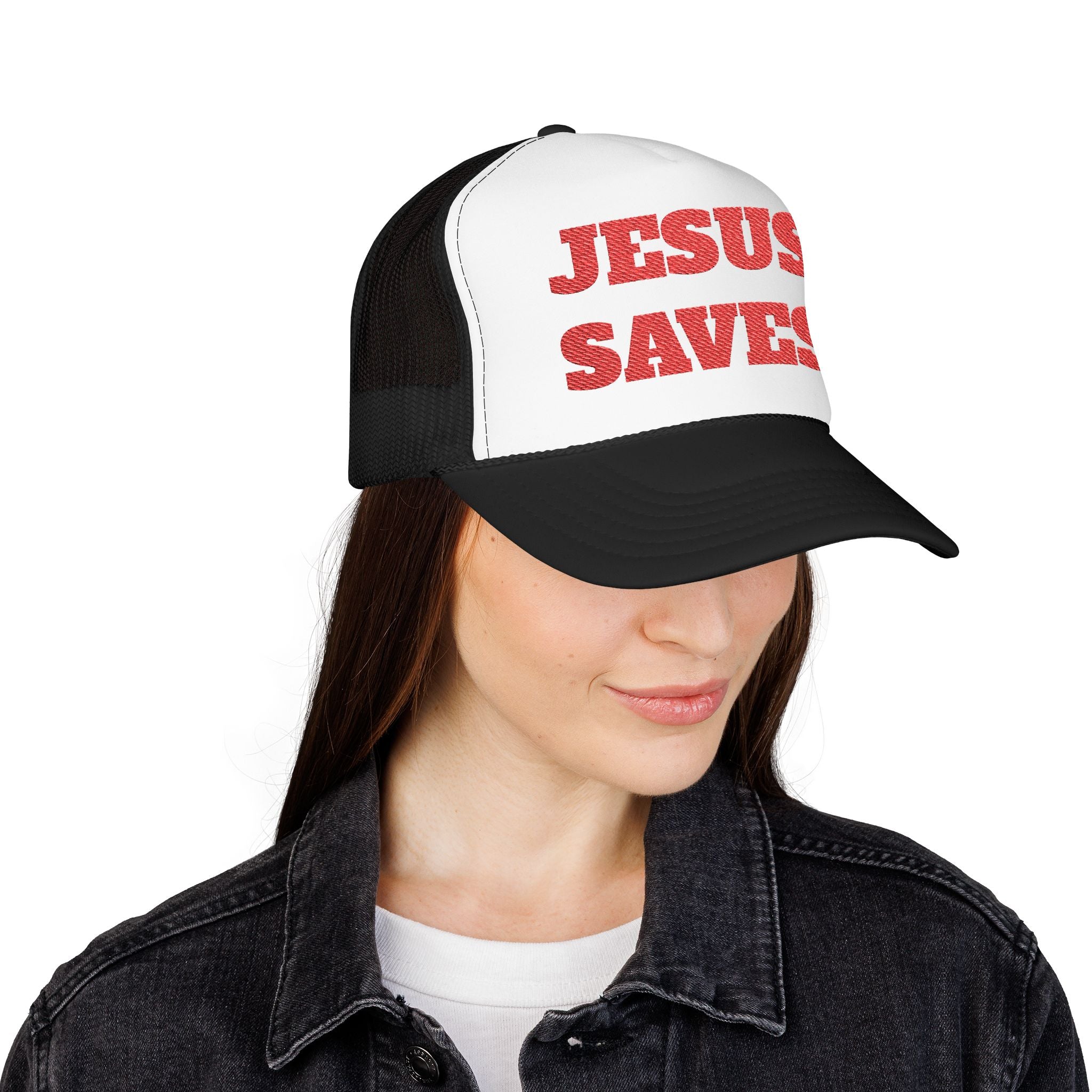 Jesus Saves Foam Trucker Hat - Christian Gospel Mesh Cap