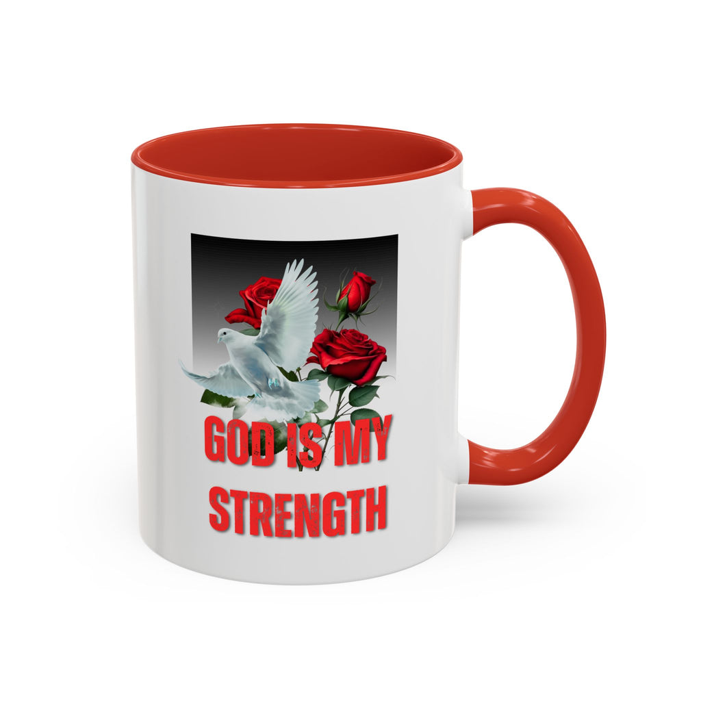 God Is My Strength Accent Coffee Mug – Inspirational Christian Dove & Roses (11/15oz)