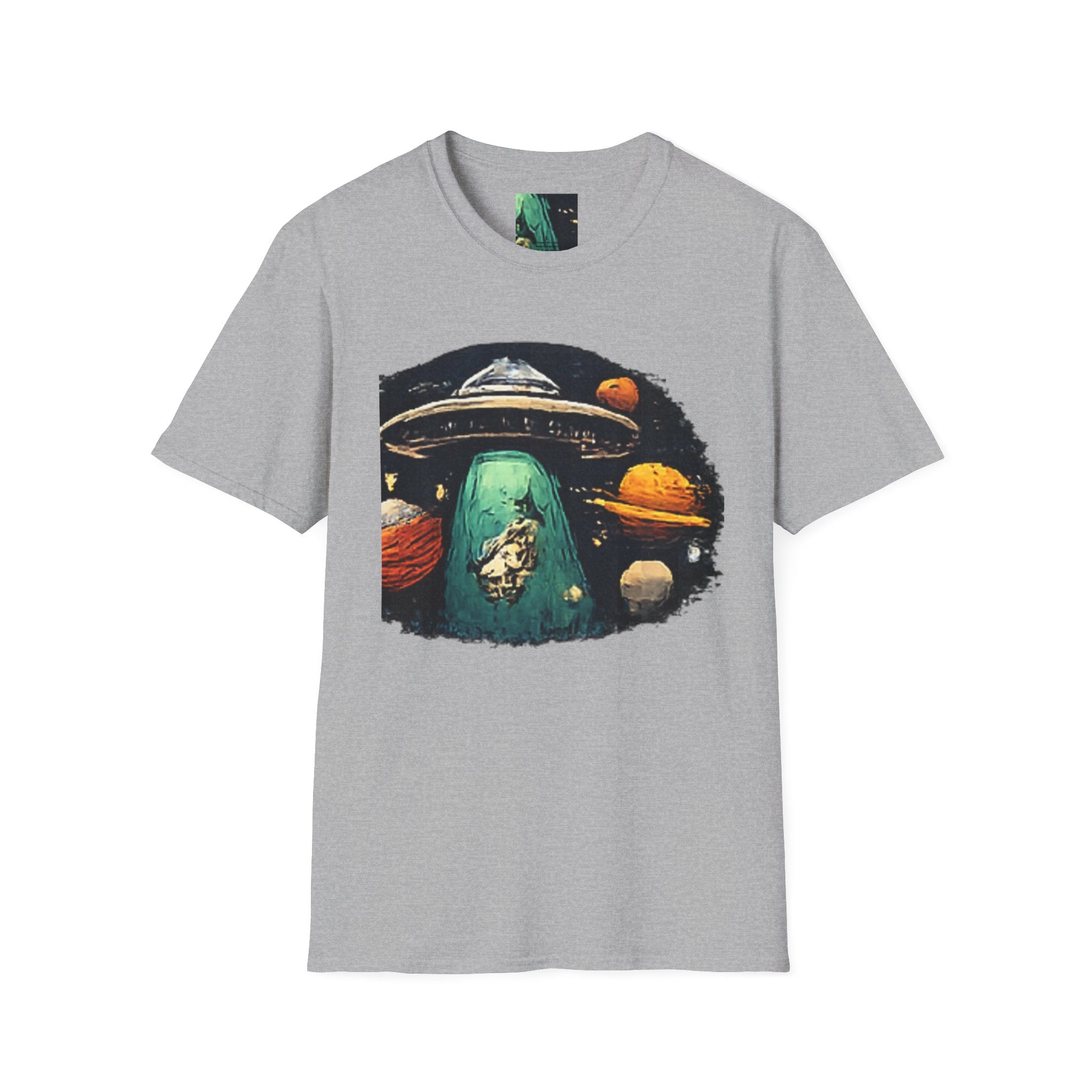 Alien Abduction Graphic T-Shirt — Retro UFO & Planets Space Tee