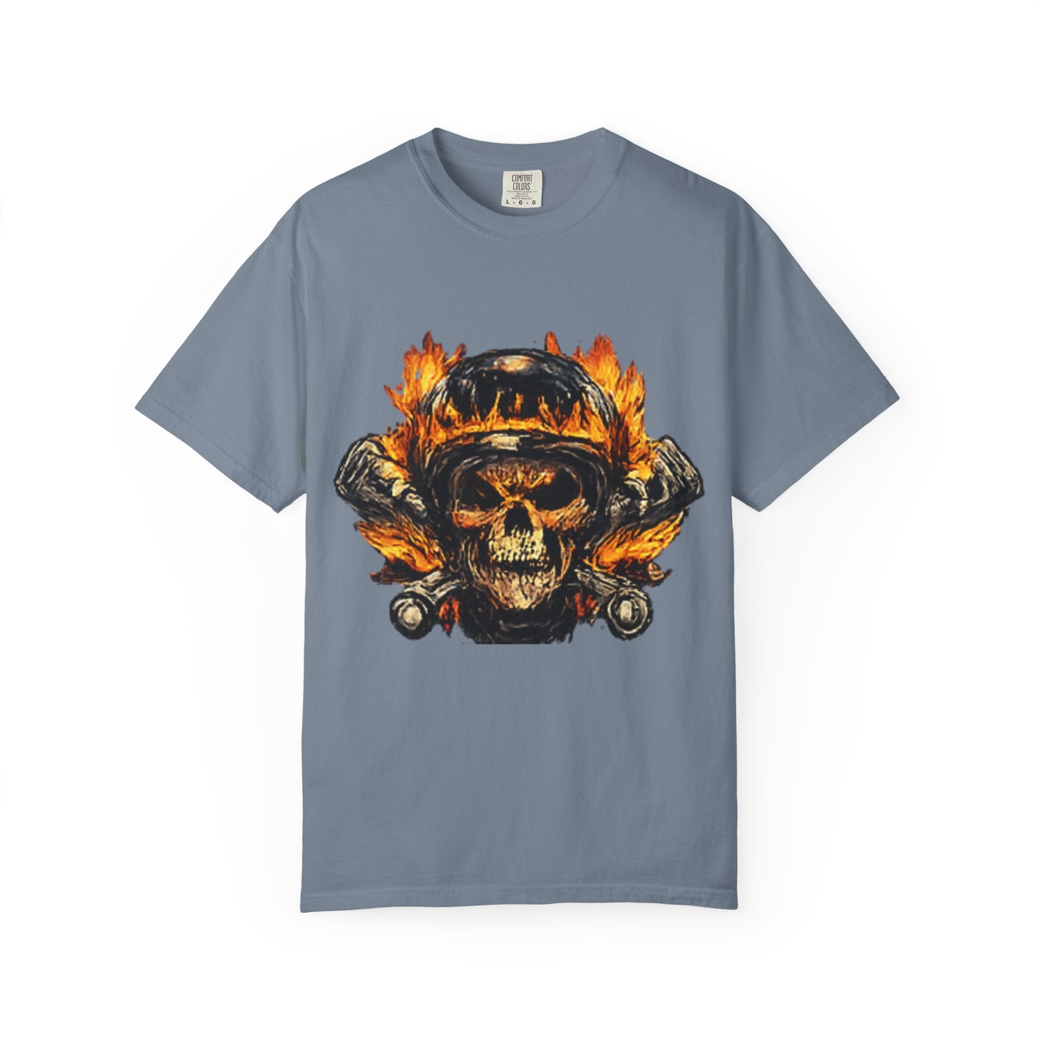 Flaming Skull Helmet T‑Shirt — Biker Rock Graphic Tee