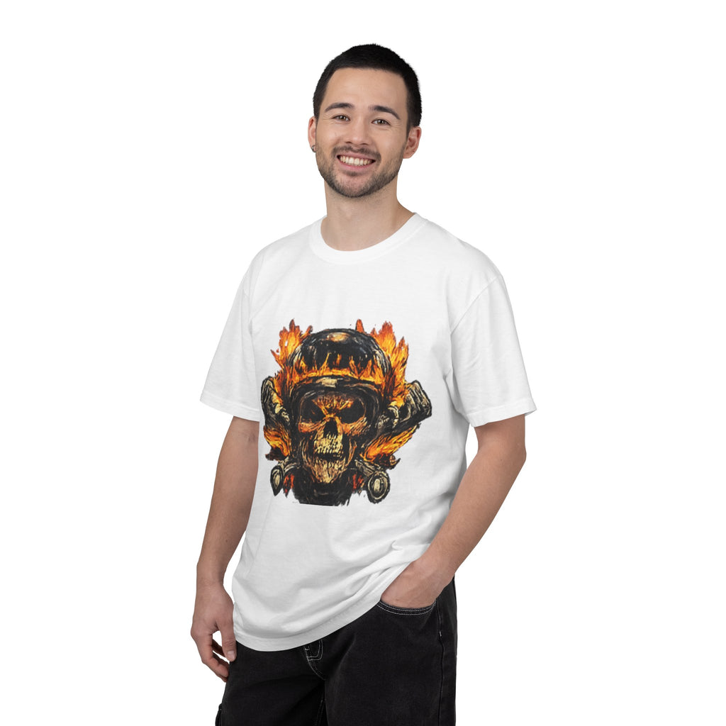 Flaming Skull Helmet T‑Shirt — Biker Rock Graphic Tee