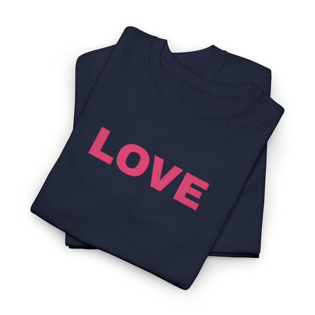 LOVE Glitter Text T-Shirt — Women's Pink Sparkle Tee for Valentine's Day