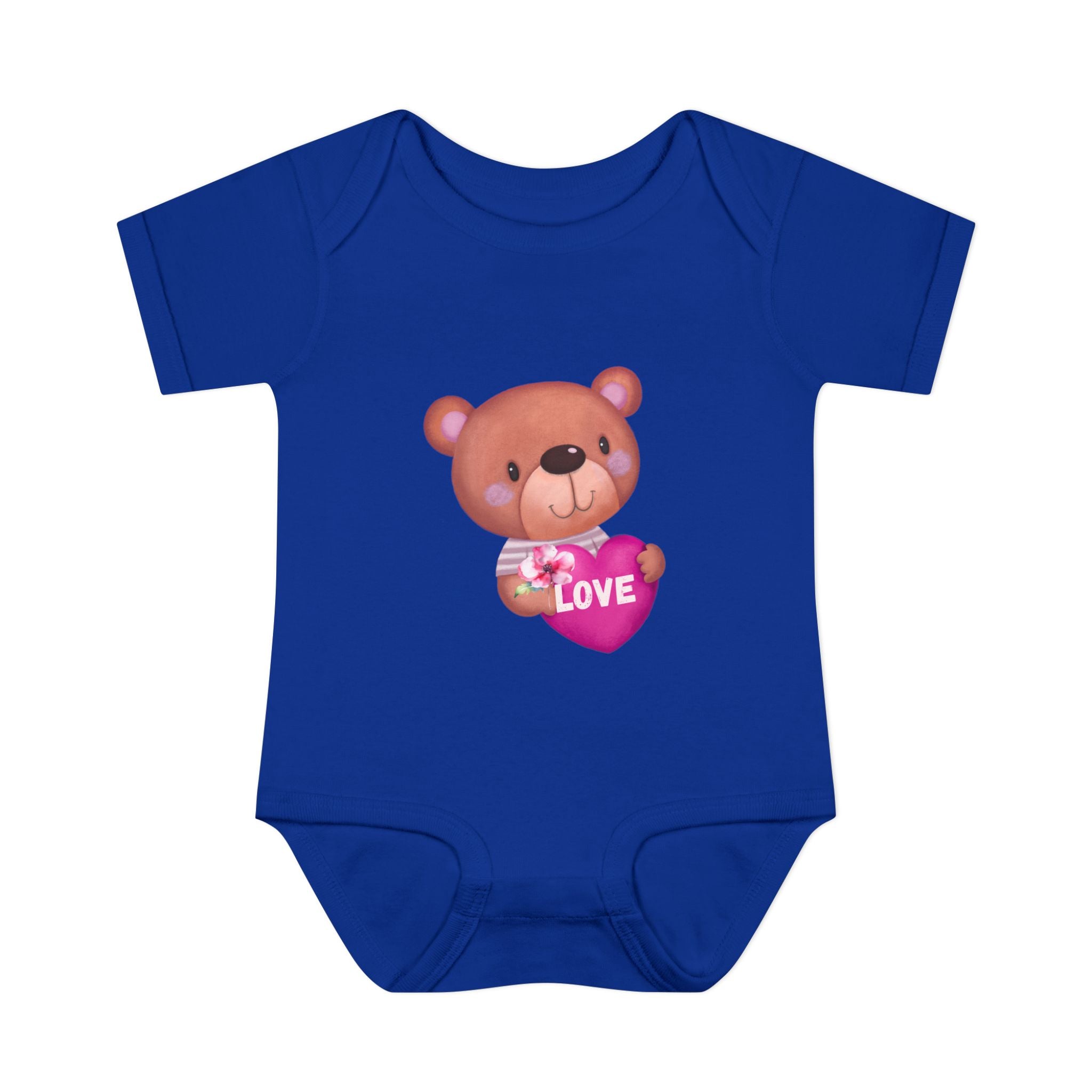 Baby Bodysuit - Cute Teddy Holding 'Love' Heart | Infant Valentine Onesie