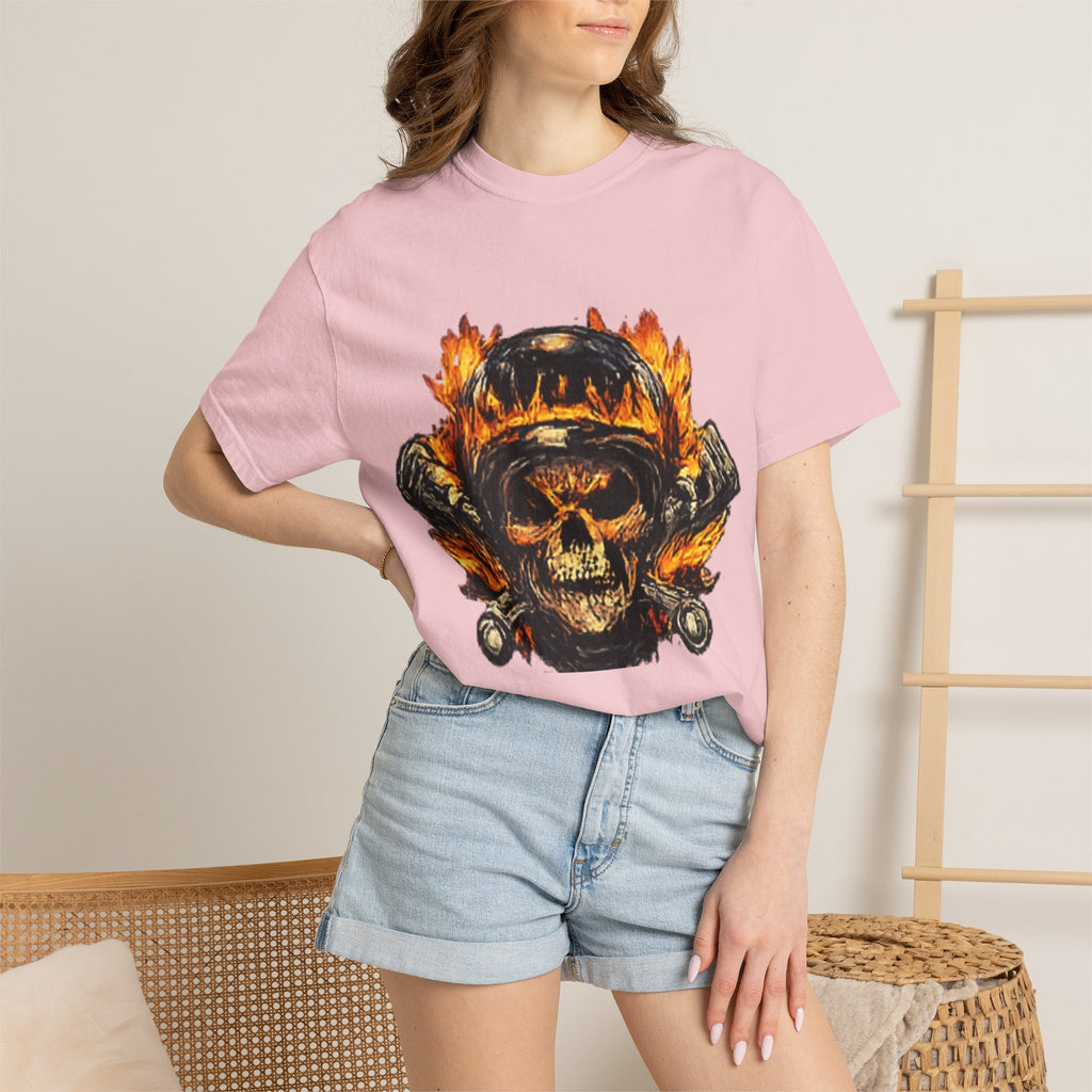 Flaming Skull Helmet T‑Shirt — Biker Rock Graphic Tee