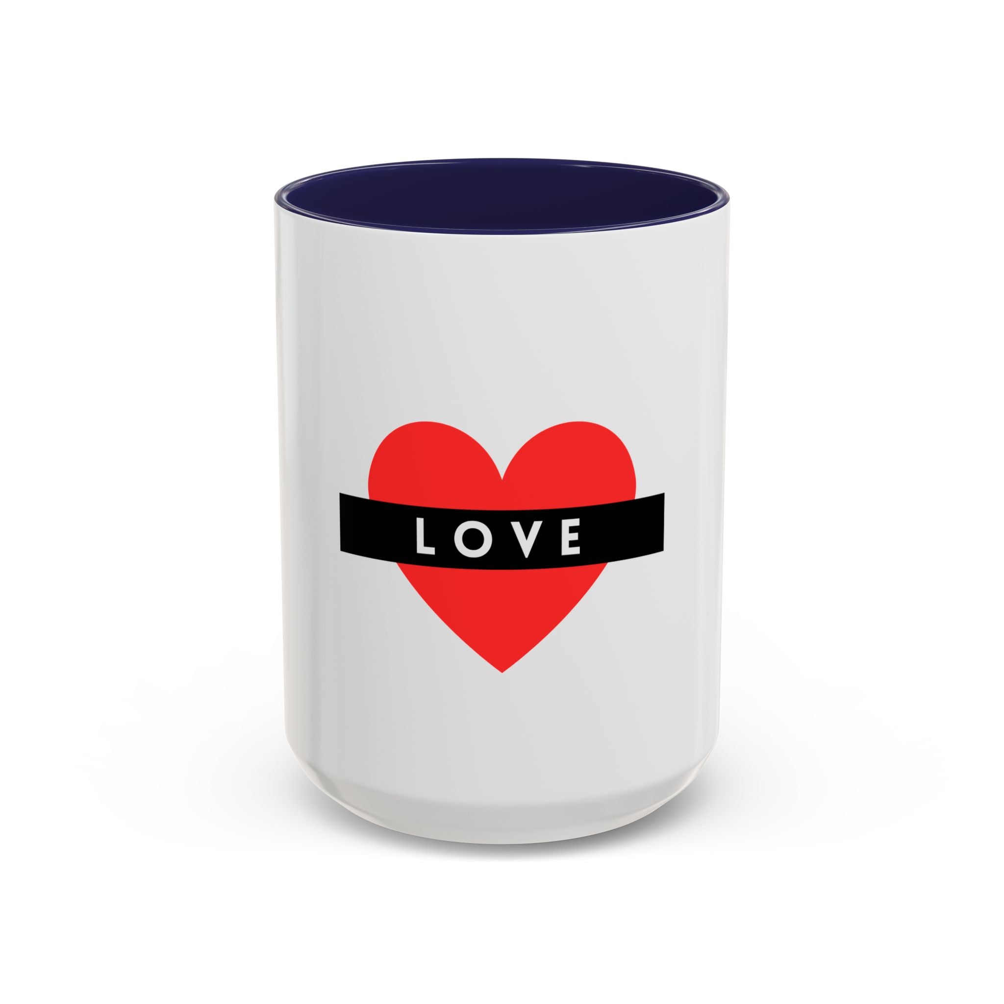 Love Heart Accent Mug – Red Heart with "LOVE" Banner, Valentine's Day Coffee Cup