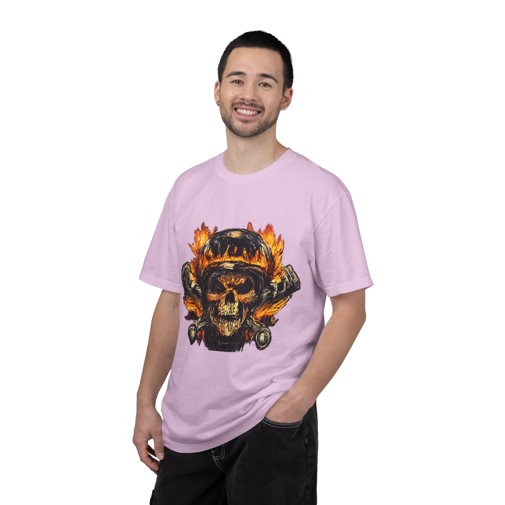 Flaming Skull Helmet T‑Shirt — Biker Rock Graphic Tee