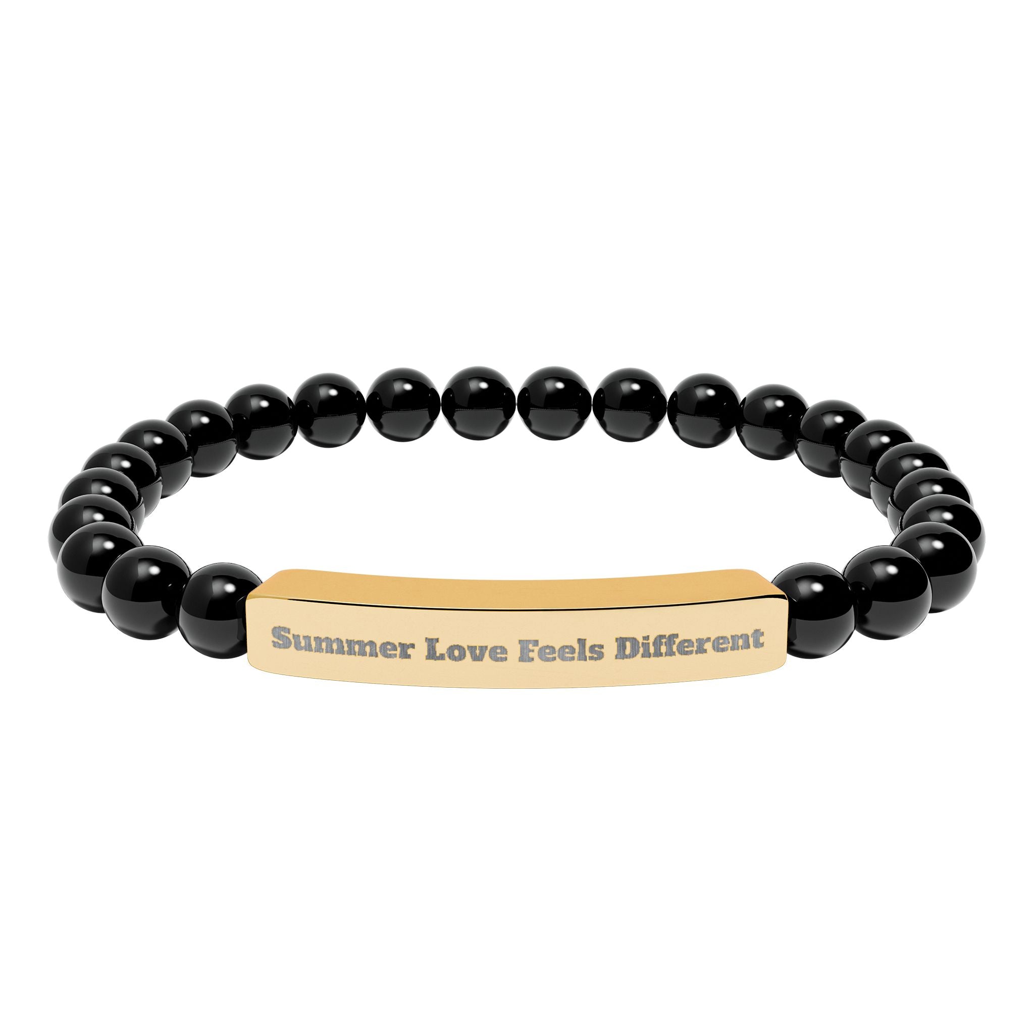 Engraved Natural Stone Stretch Bracelet — "Always Love, Feel Different" Bar