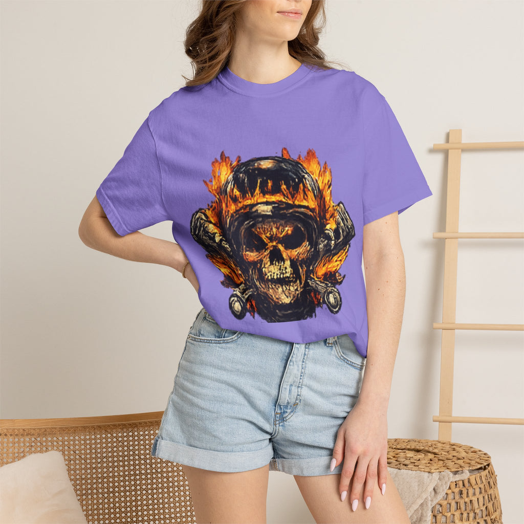 Flaming Skull Helmet T‑Shirt — Biker Rock Graphic Tee