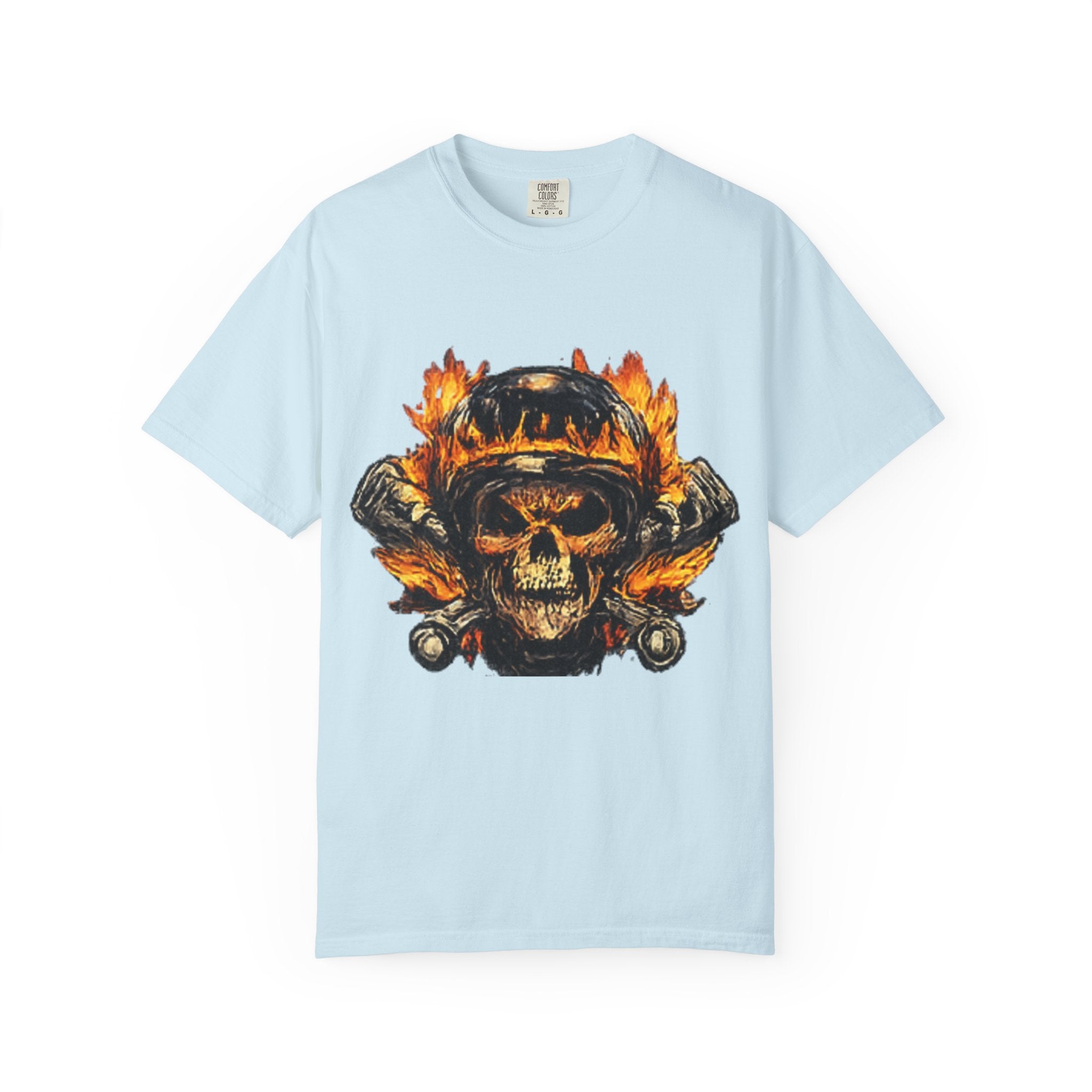 Flaming Skull Helmet T‑Shirt — Biker Rock Graphic Tee