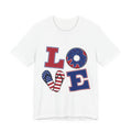 Patriotic "LOVE" America T-Shirt — USA Flag Donut & Flip-Flop Design